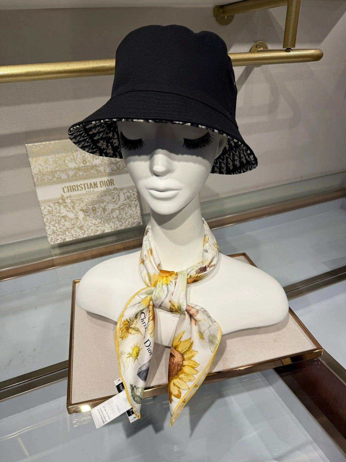 Dior 2026 Sunflower Scarf 70cm White Mix Yellow Silk 186953