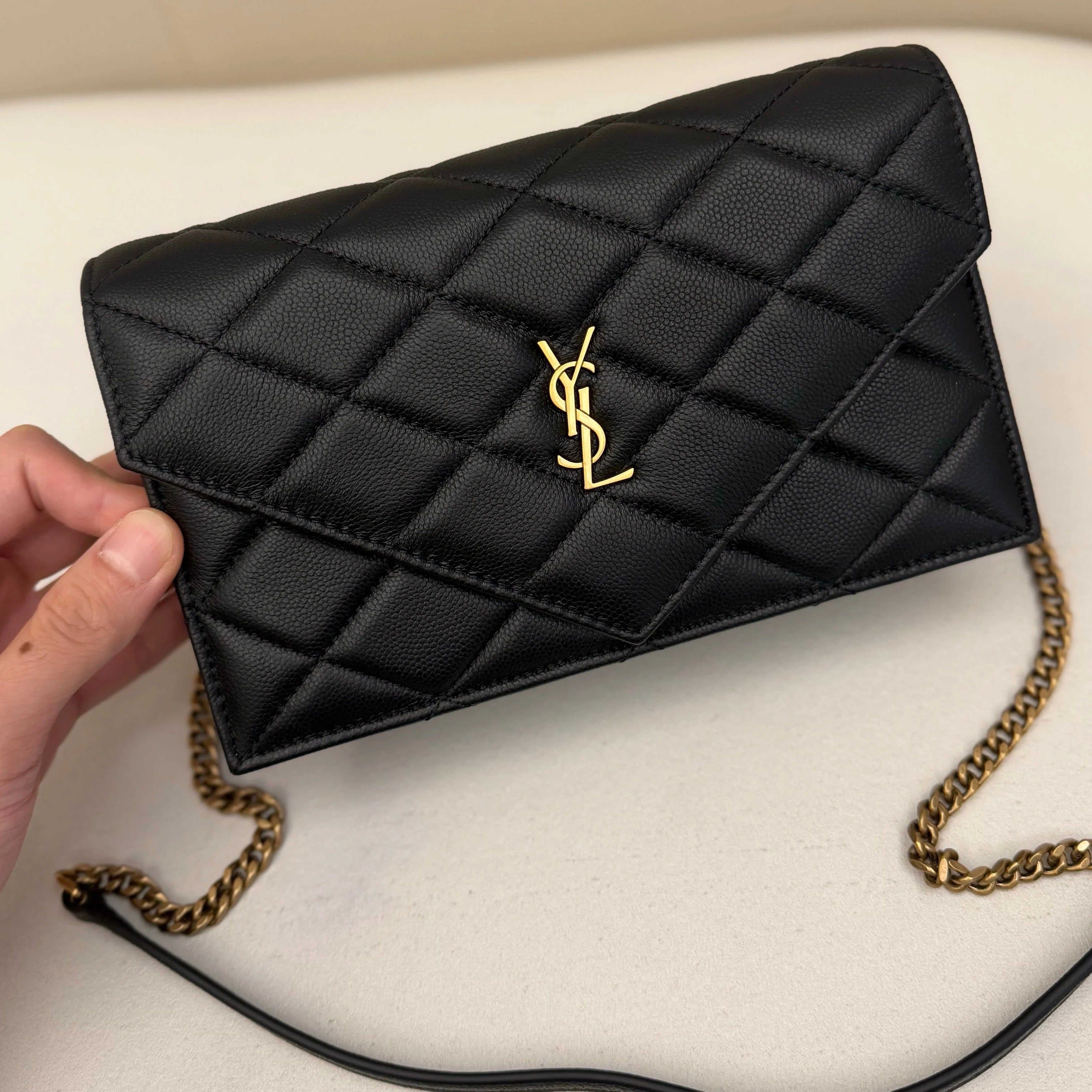 YSL 2026 Saint Laurent Paris Chain Wallet 20cm Black Calfskin