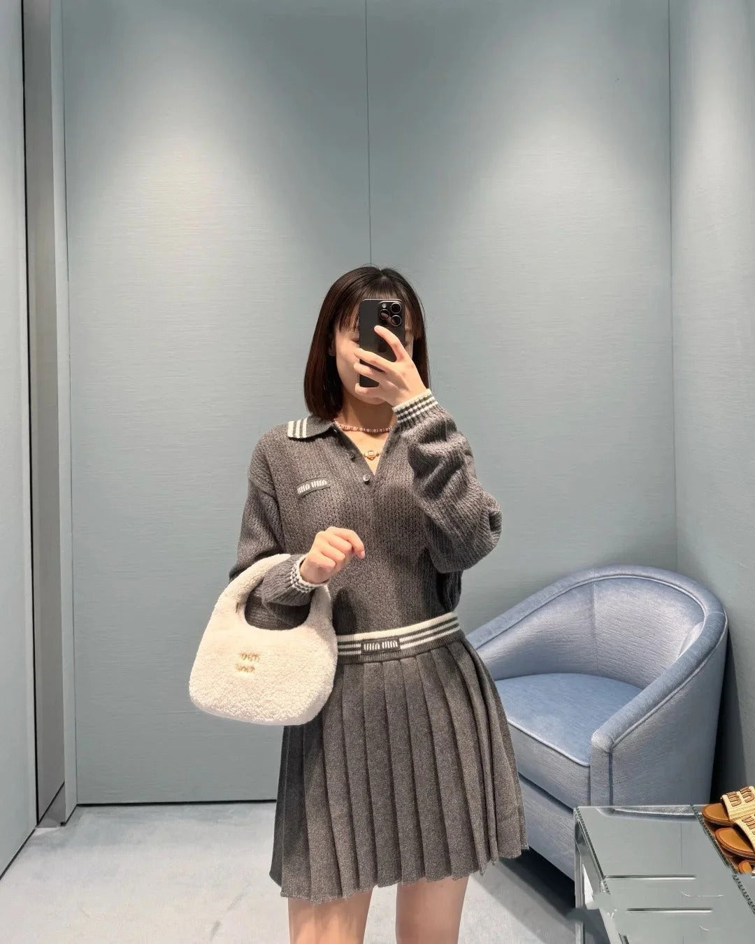 MIUMIU TOP AND SKIRT SET STYLE 373