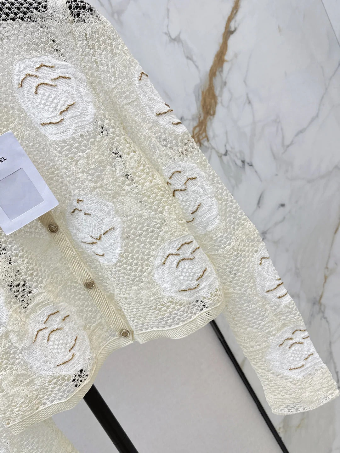 Chanel 2026 Lace Camellia Cardigan Cream Cotton Silk