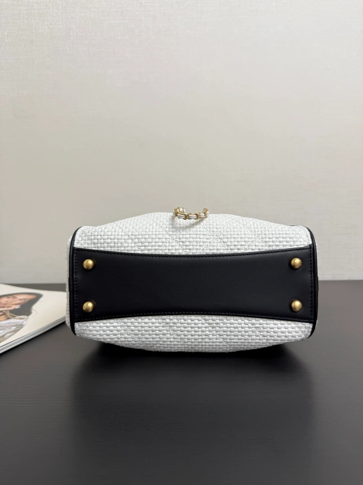 Chanel 2026 Hobo Bag 22cm White Black Woven Leather