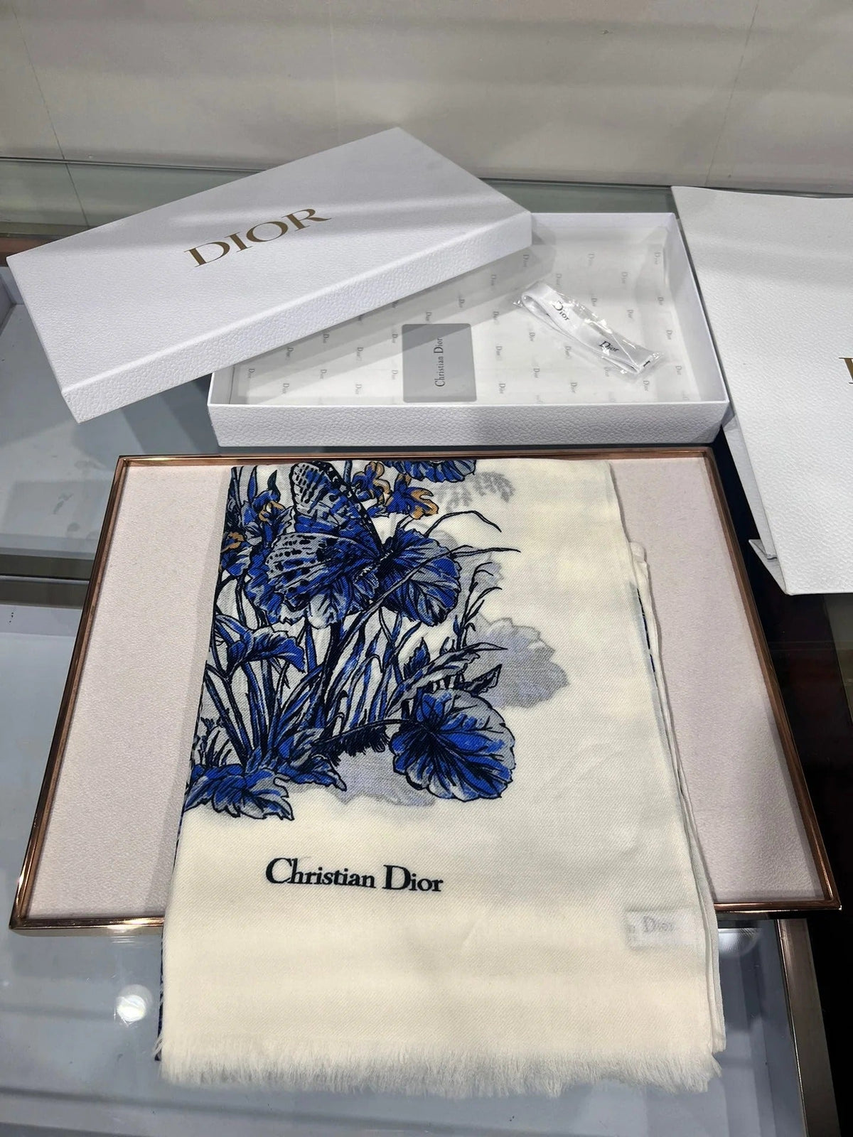 Dior 2026 Butterfly Scarf 90cm Pink White Silk 183760 (Copy)