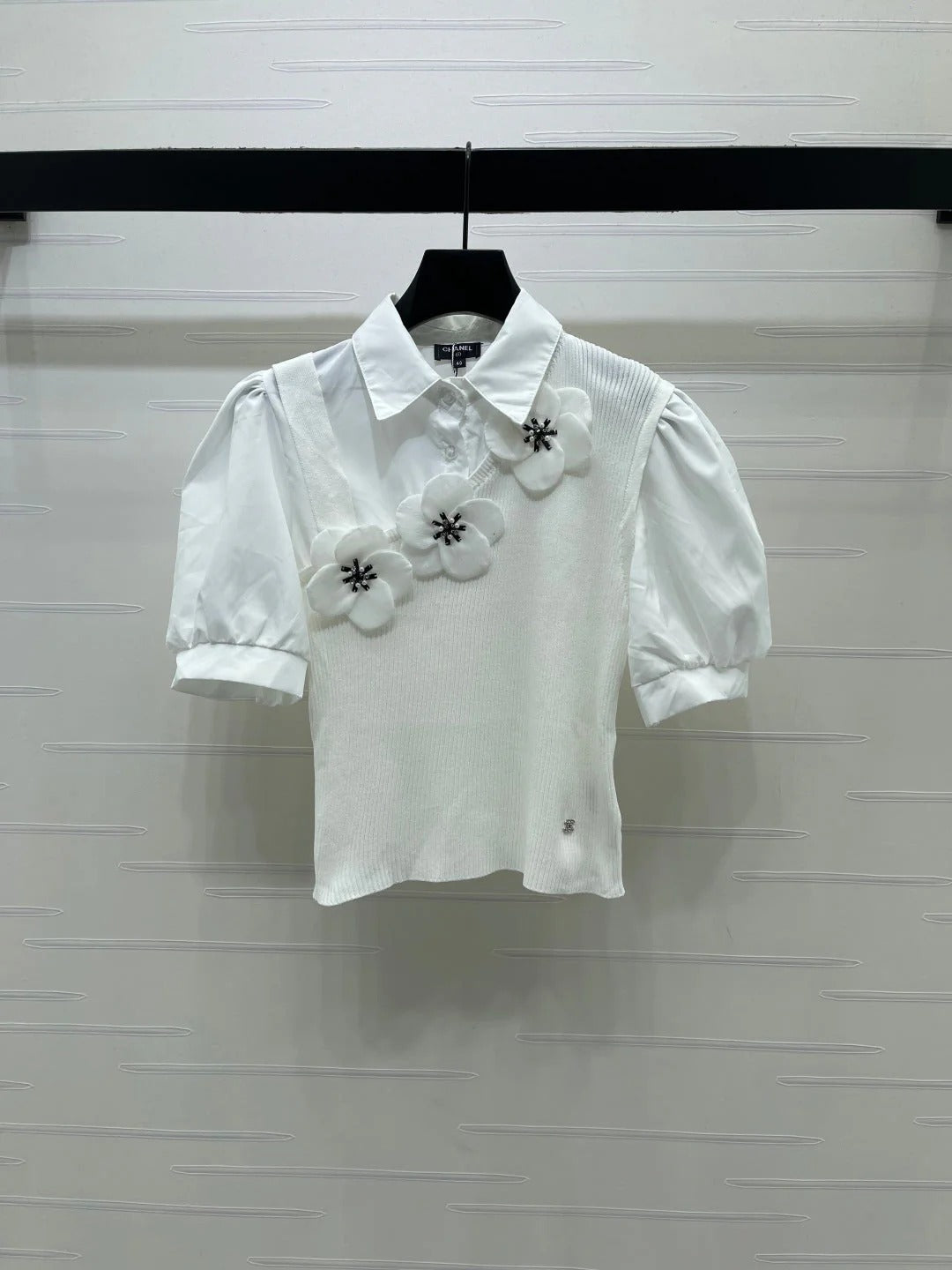 Chanel 2026 Flower Collared Knit Short-Sleeve Shirt Cotton 408561