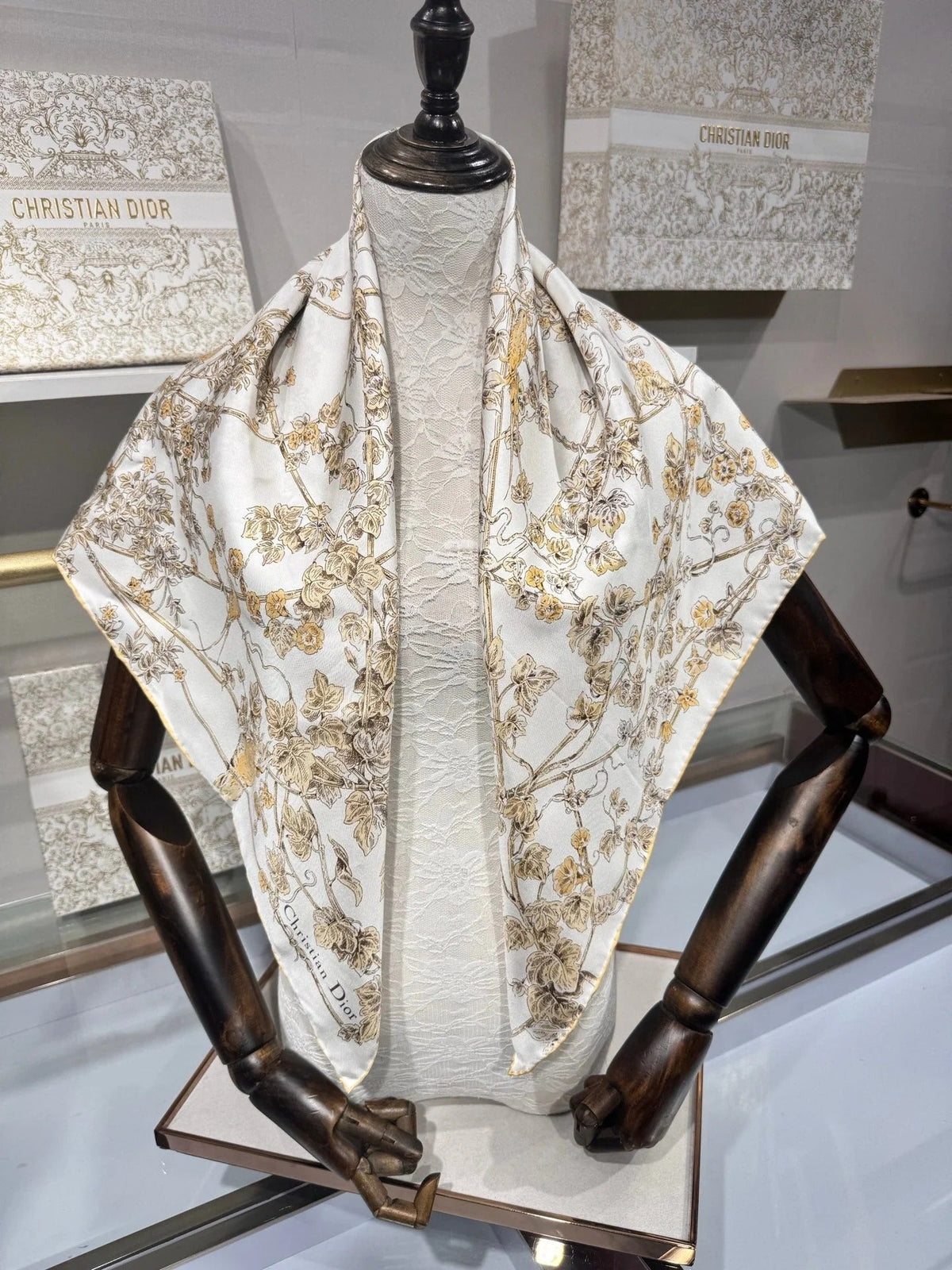 Dior 2026 Jardin D-Etoile Scarf 90cm White Mix Yellow Silk 203386