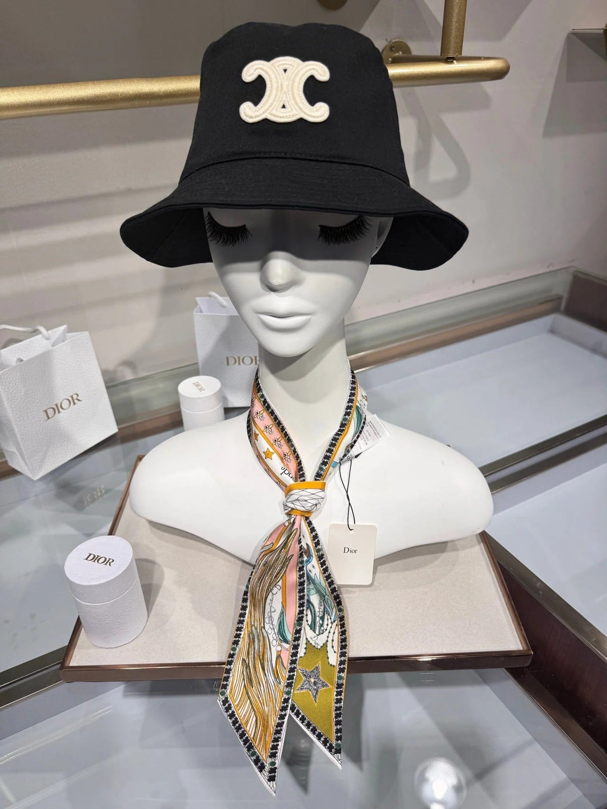 Dior 2026 Le Monde Mitzah Scarf 100cm Yellow Mix White Silk 203881