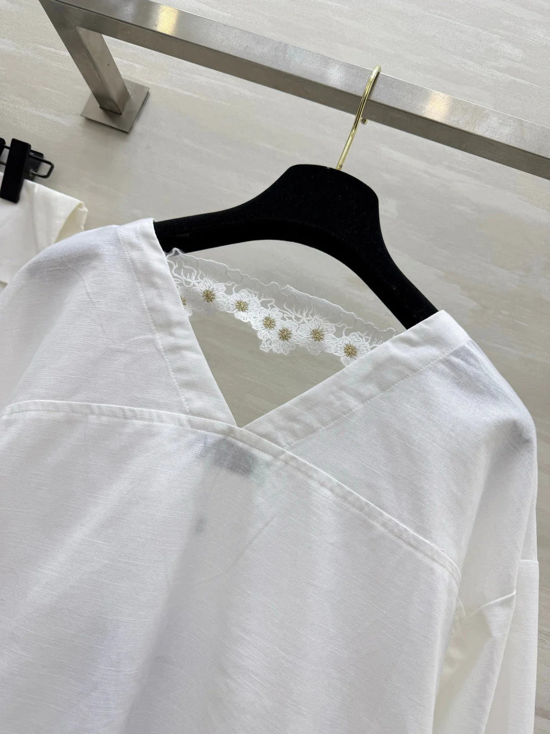 Chanel 2026 V-neck Embroidered Shirt White Cotton 264702