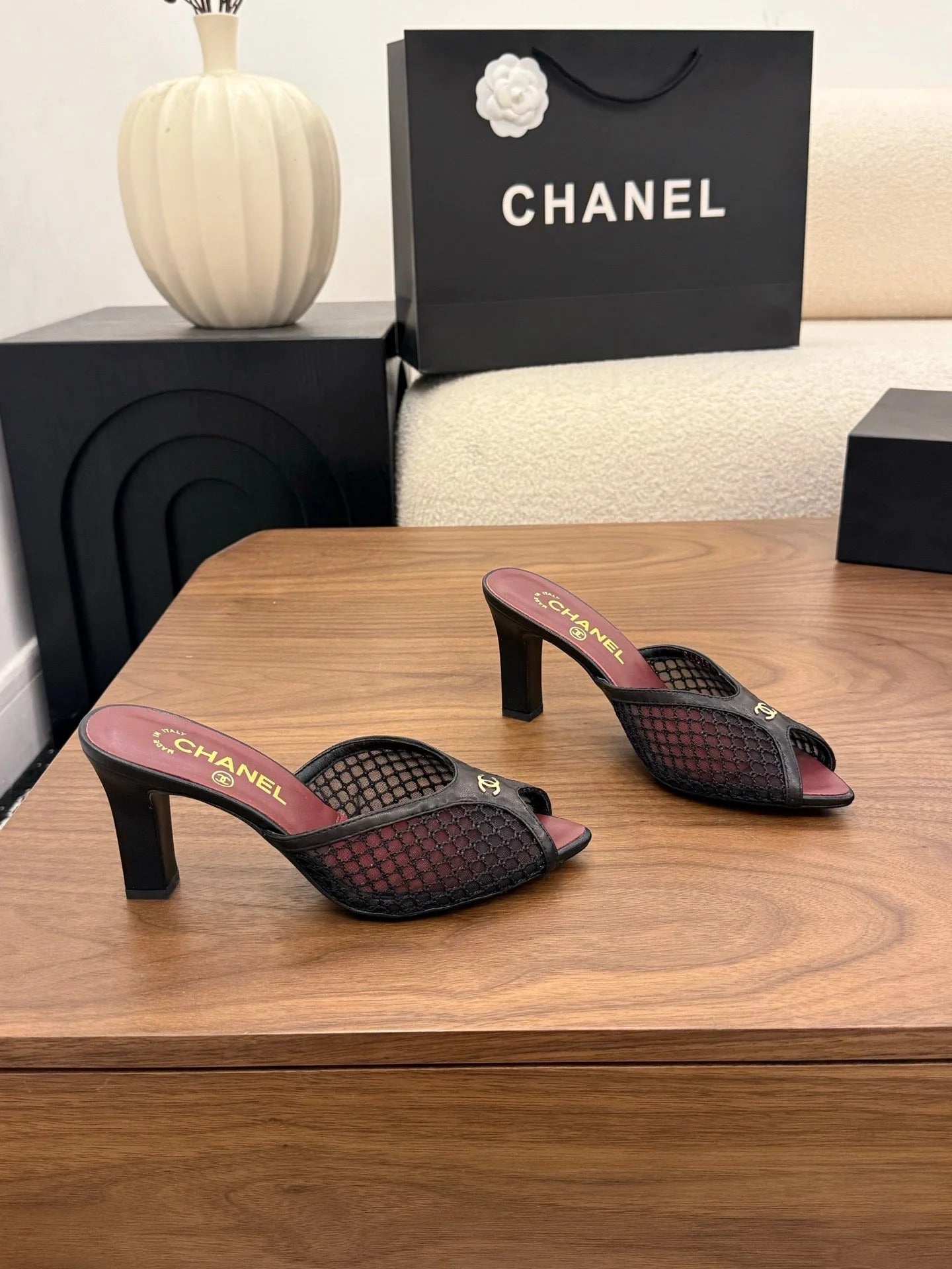 Chanel 2026 Mule Black Red Mesh Sheepskin 748032