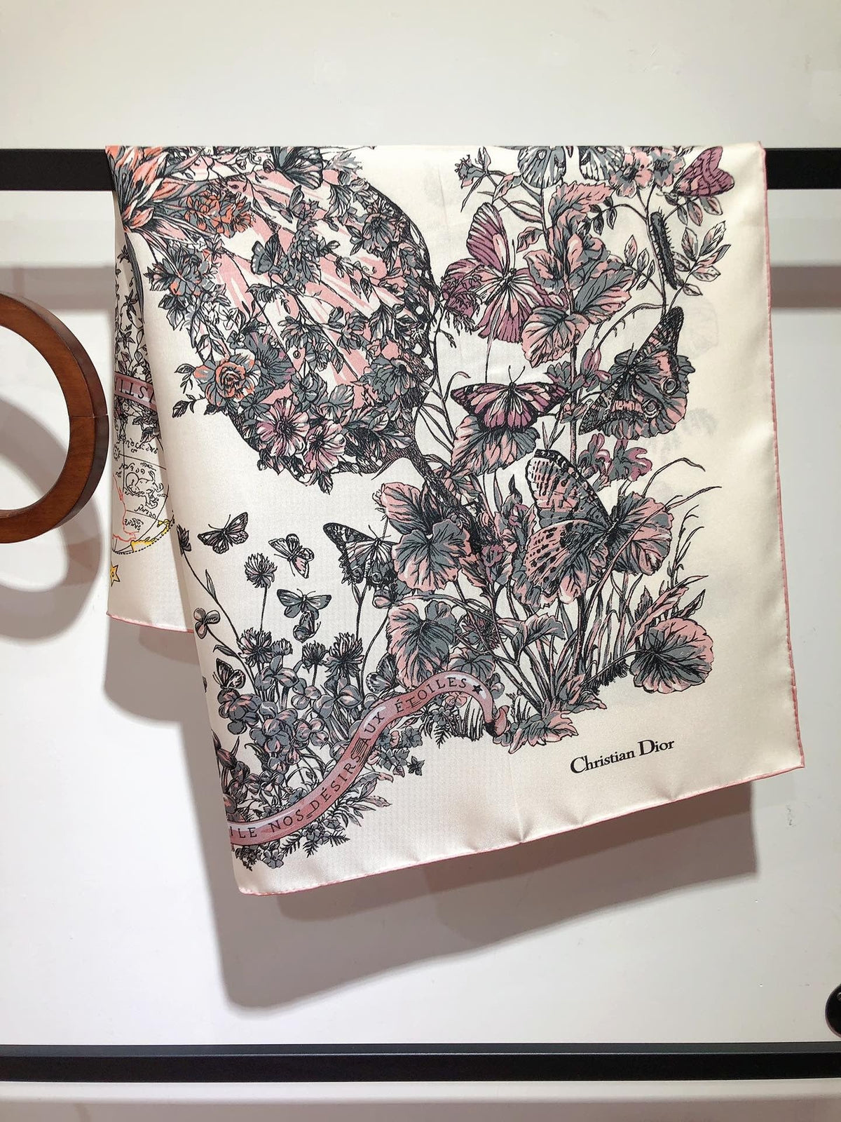 Dior 2026 Butterfly Scarf 90cm Pink White Silk 183760