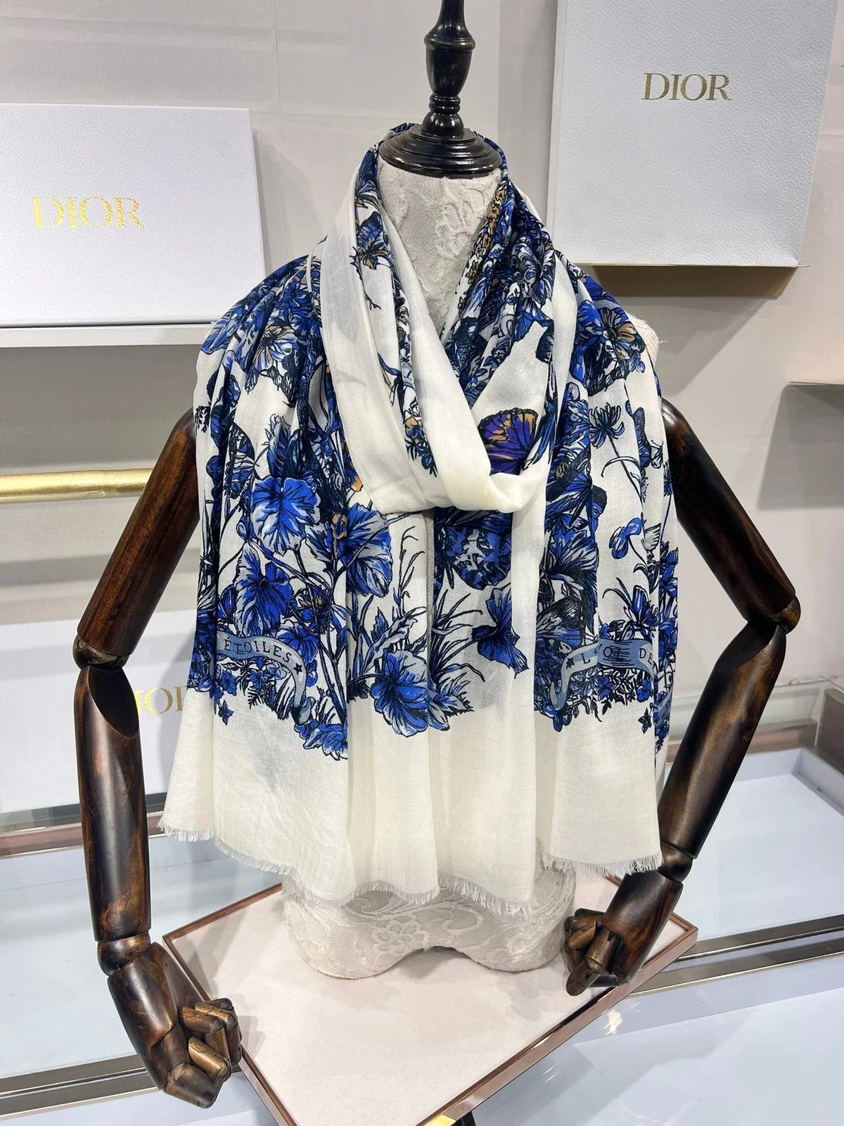 Dior 2026 Butterfly Scarf 90cm Pink White Silk 183760 (Copy)