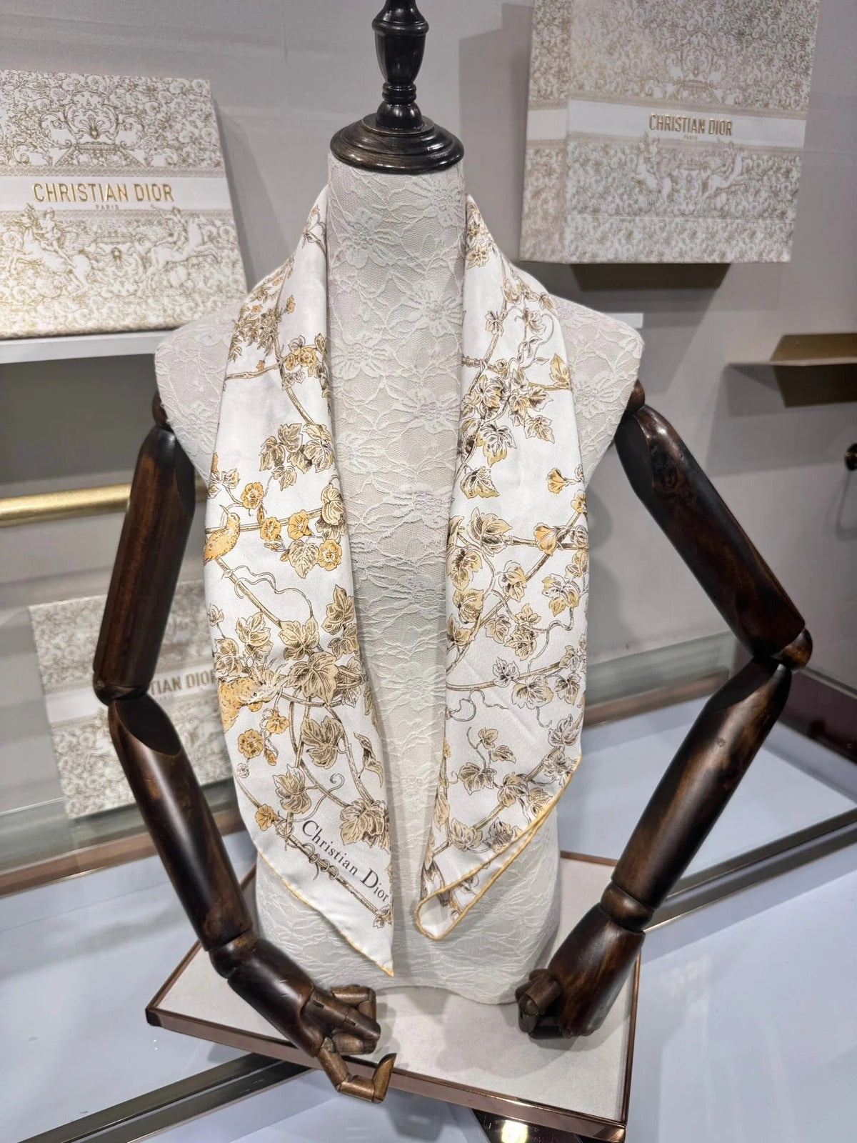 Dior 2026 Jardin D-Etoile Scarf 90cm White Mix Yellow Silk 203386