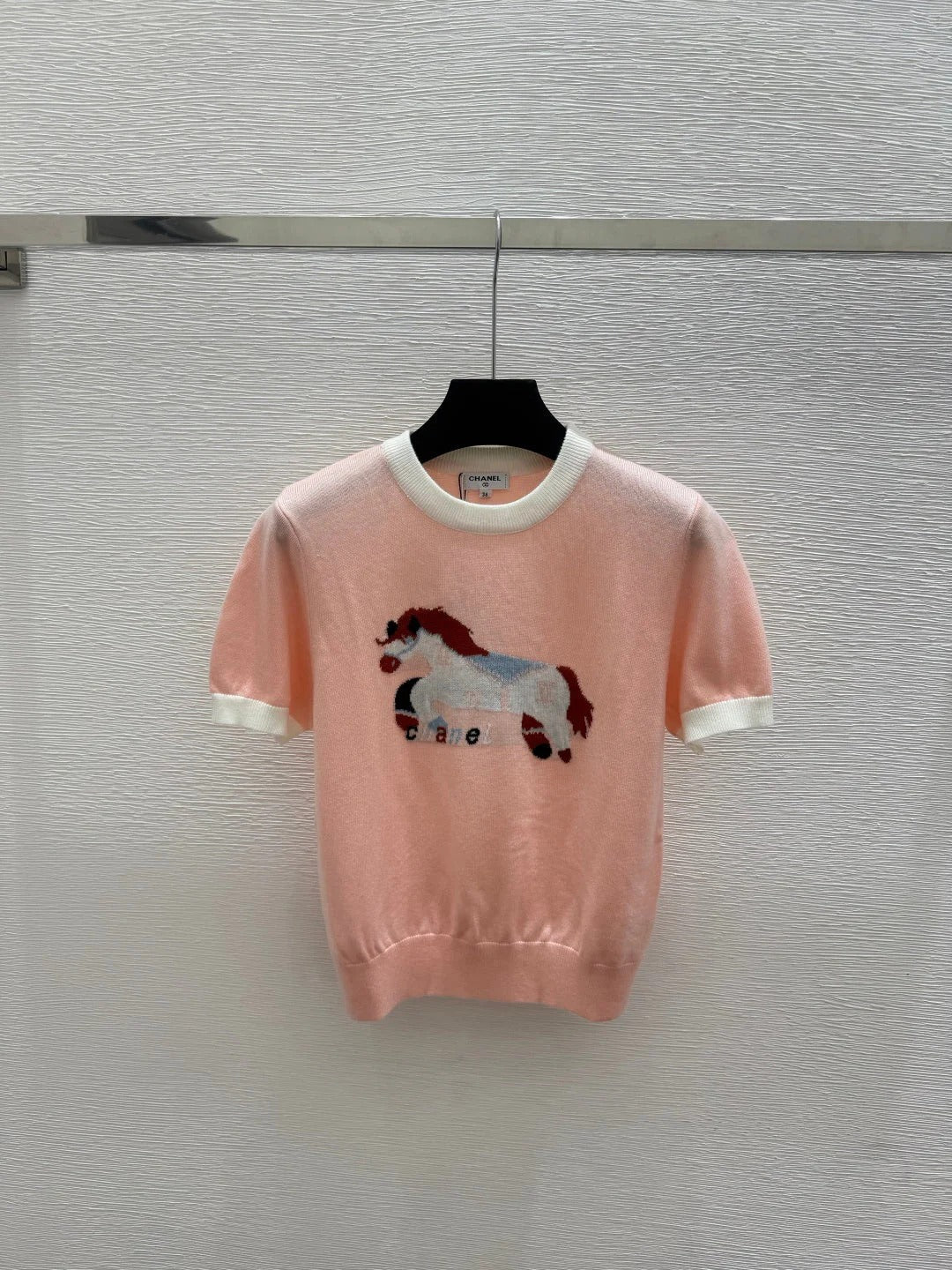 Chanel 2026 Horse Pattern Knit Short-Sleeve Shirt Cotton 685978