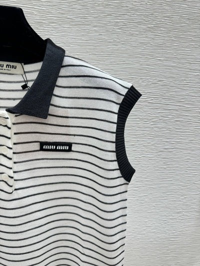 Miumiu 2026 Striped Sleeveless Knit Vest Cotton 341375