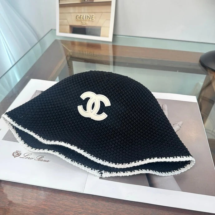 Chanel Bucket Hat Black and White Wool 216414