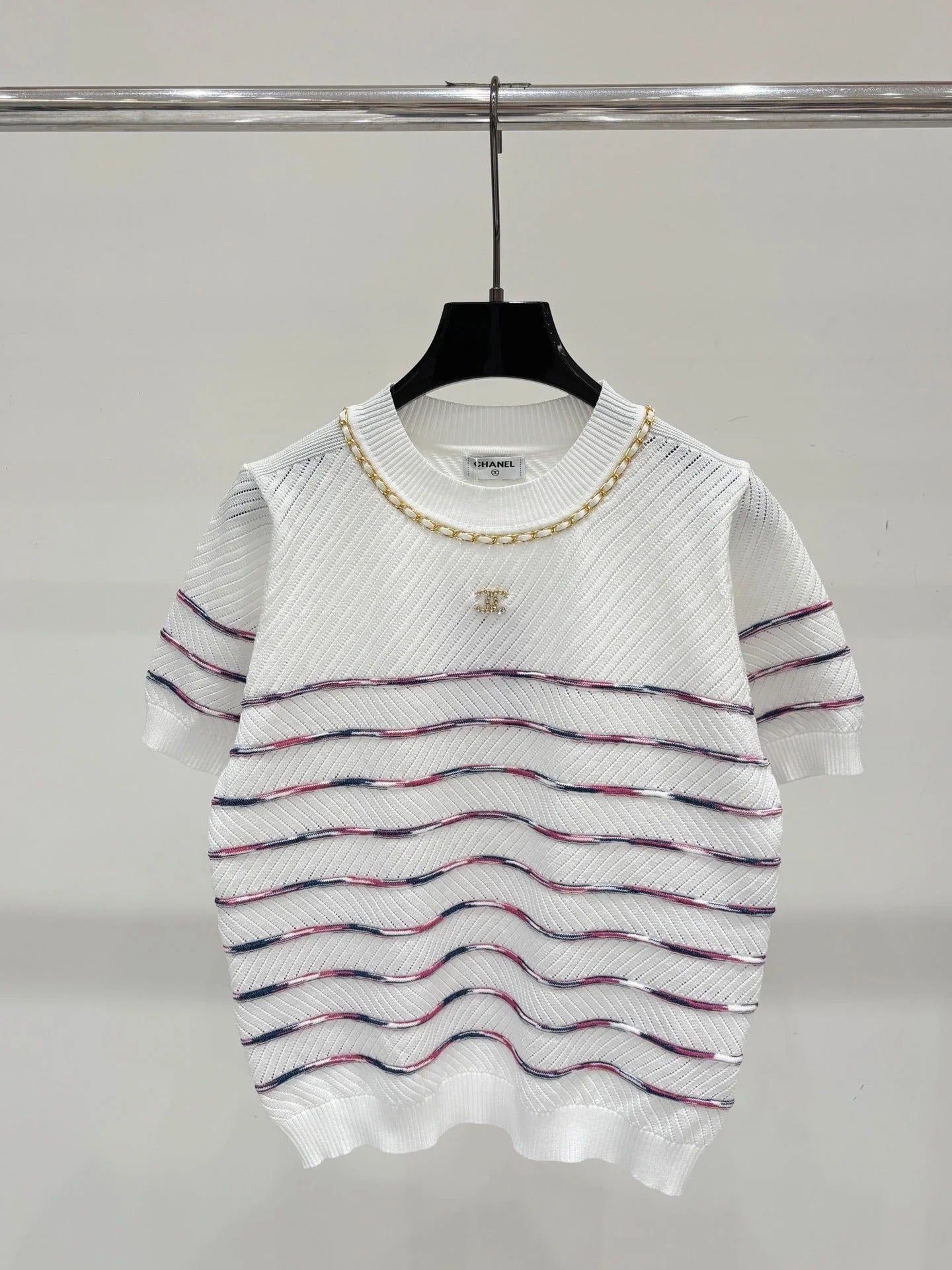 Chanel 2026 Striped Short-Sleeve T-Shirt Cotton 413806