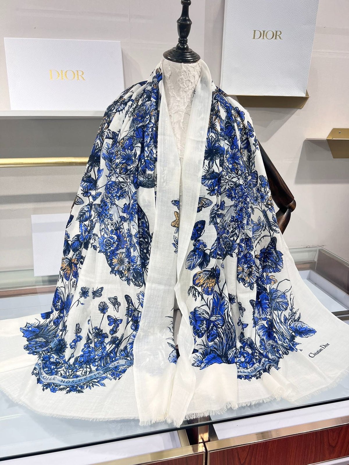 Dior 2026 Butterfly Scarf 90cm Pink White Silk 183760 (Copy)