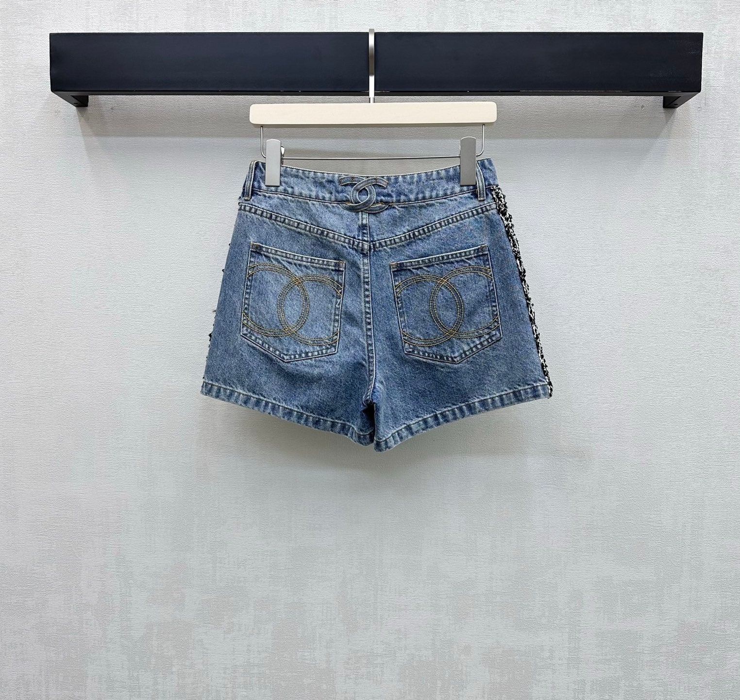 Chanel 2026 Patchwork and Hemmed Denim Shorts Blue Cotton 239252