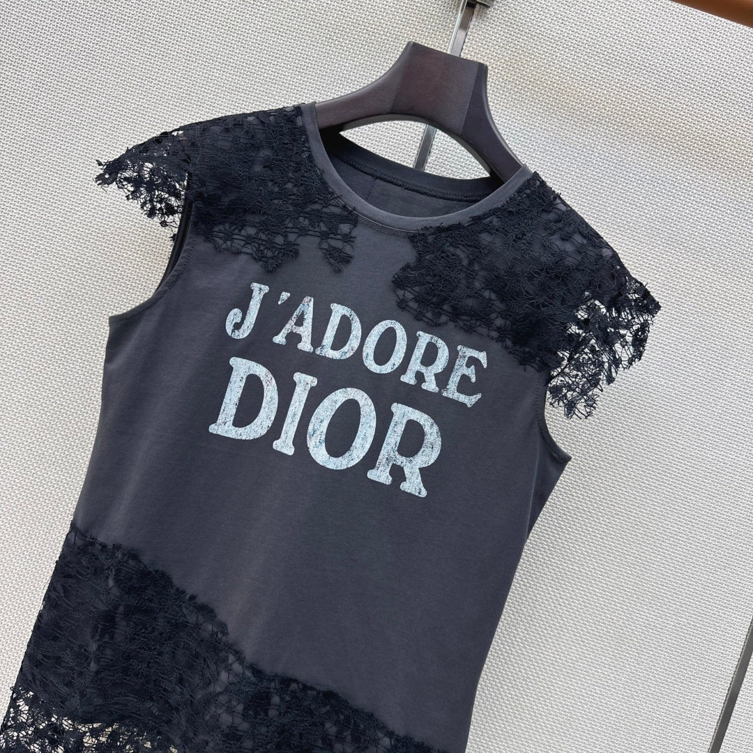 Dior 2026 Lace-trimmed T-shirt Cotton