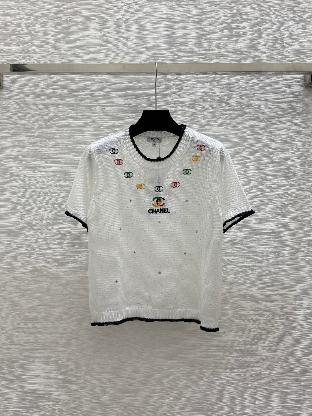 Chanel 2026 Rhinestone Knit Short-Sleeve T-Shirt Cotton 336634