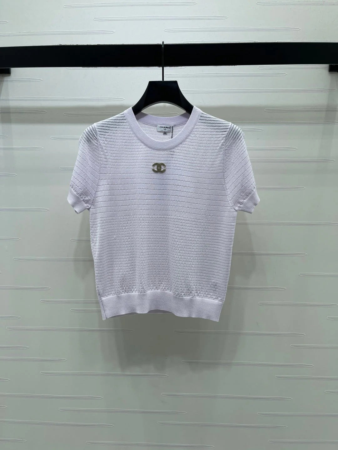 Chanel 2026 Striped Knit Short-sleeved Top Tencel Cotton 380709
