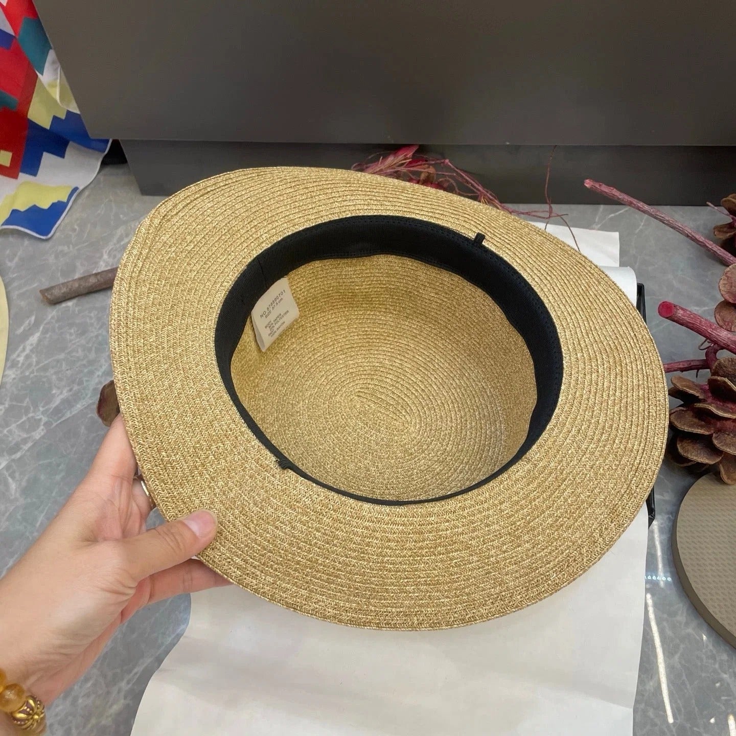 Loewe Floral Ribbon Band Straw Hat 216016