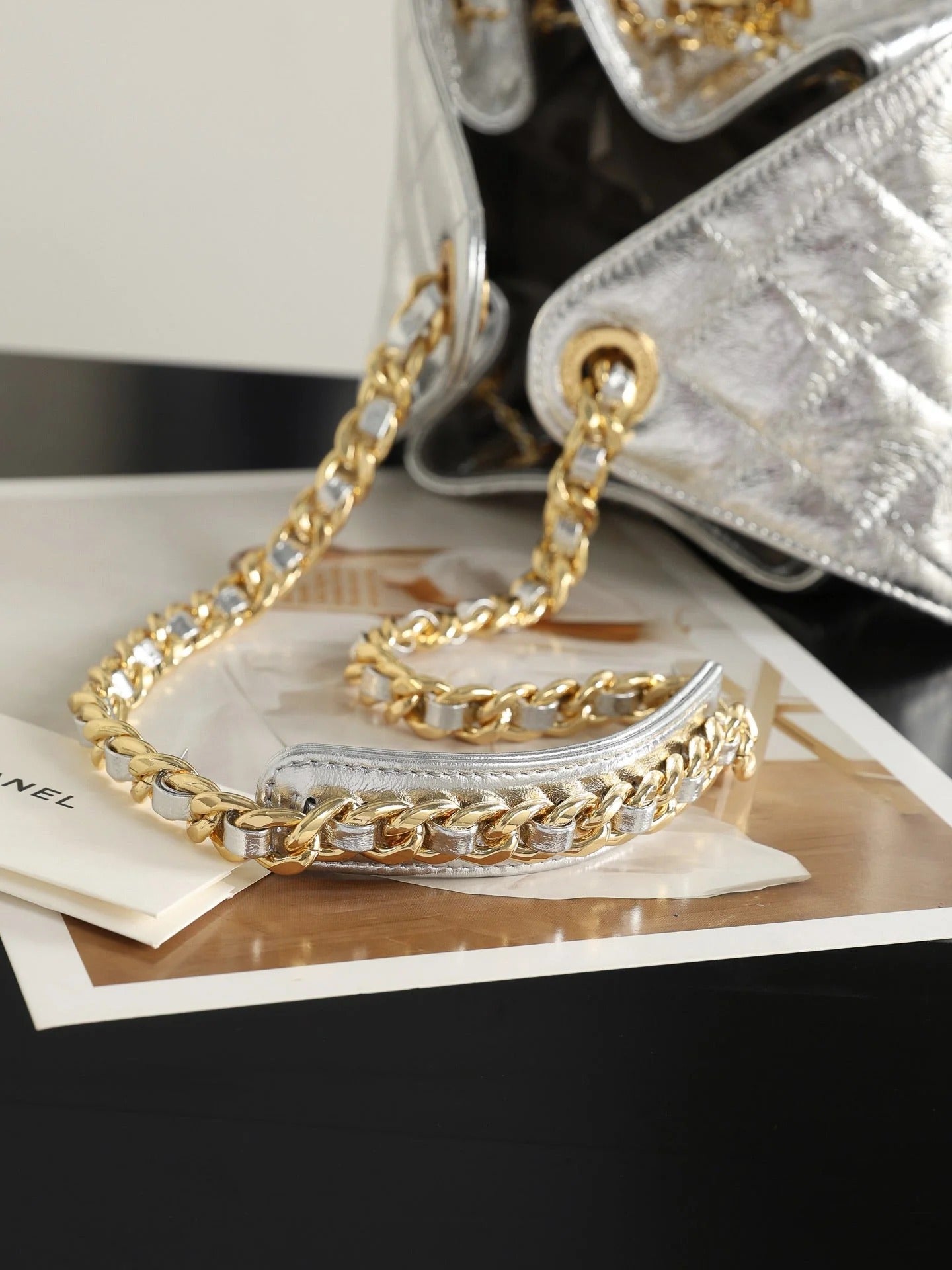 Chanel 2026 Hobo Bag 40cm Silver and Gold Mettalic Leather