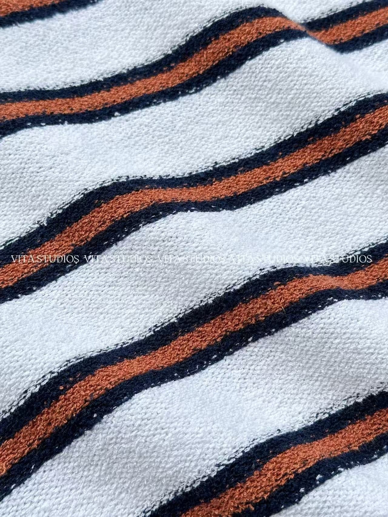 Chanel 26 Striped Polo Shirt White Brown in Cotton Boucle Yarn 285423