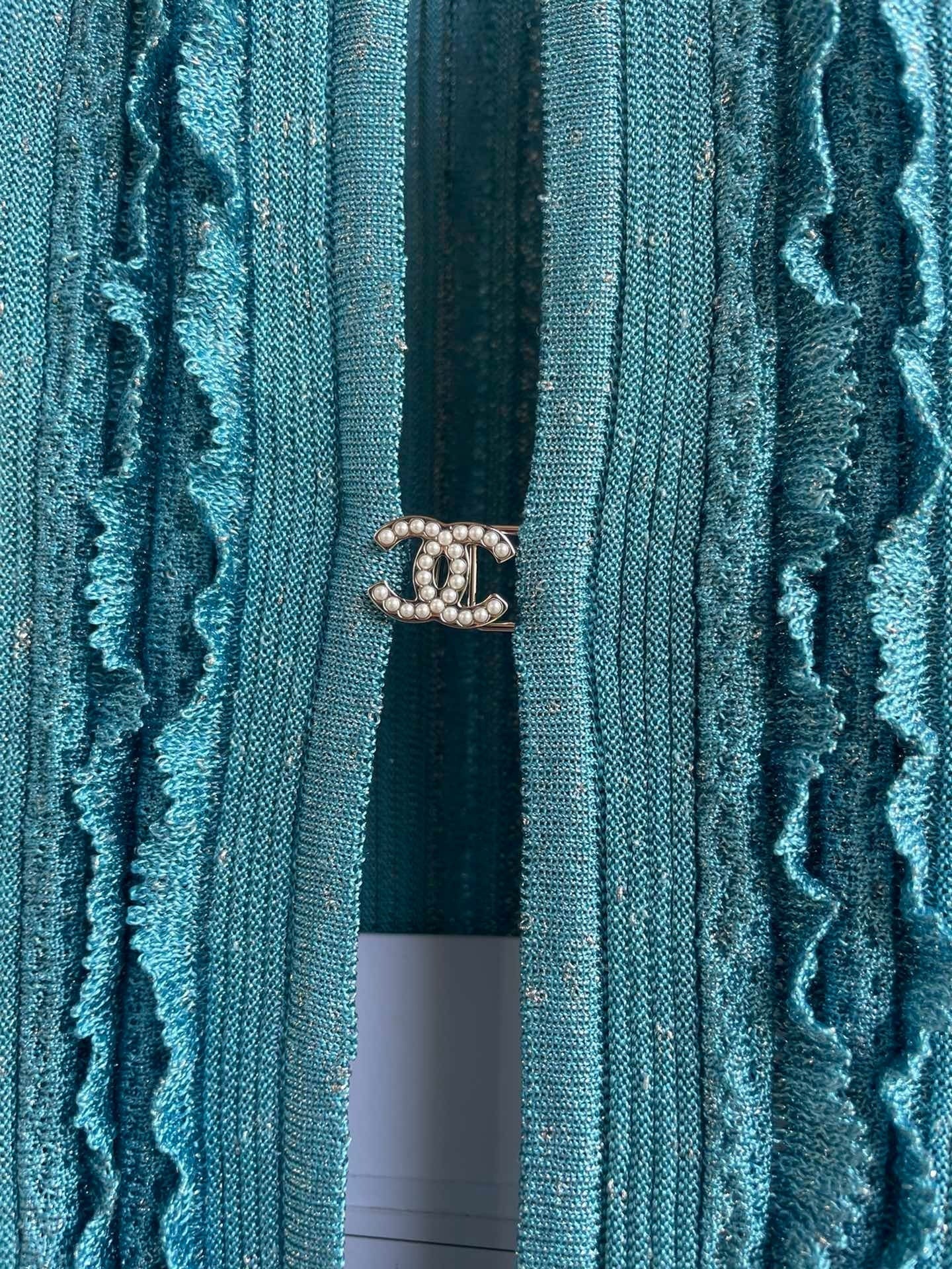 Chanel 2026 Cardigan Logo Button Blue Wool
