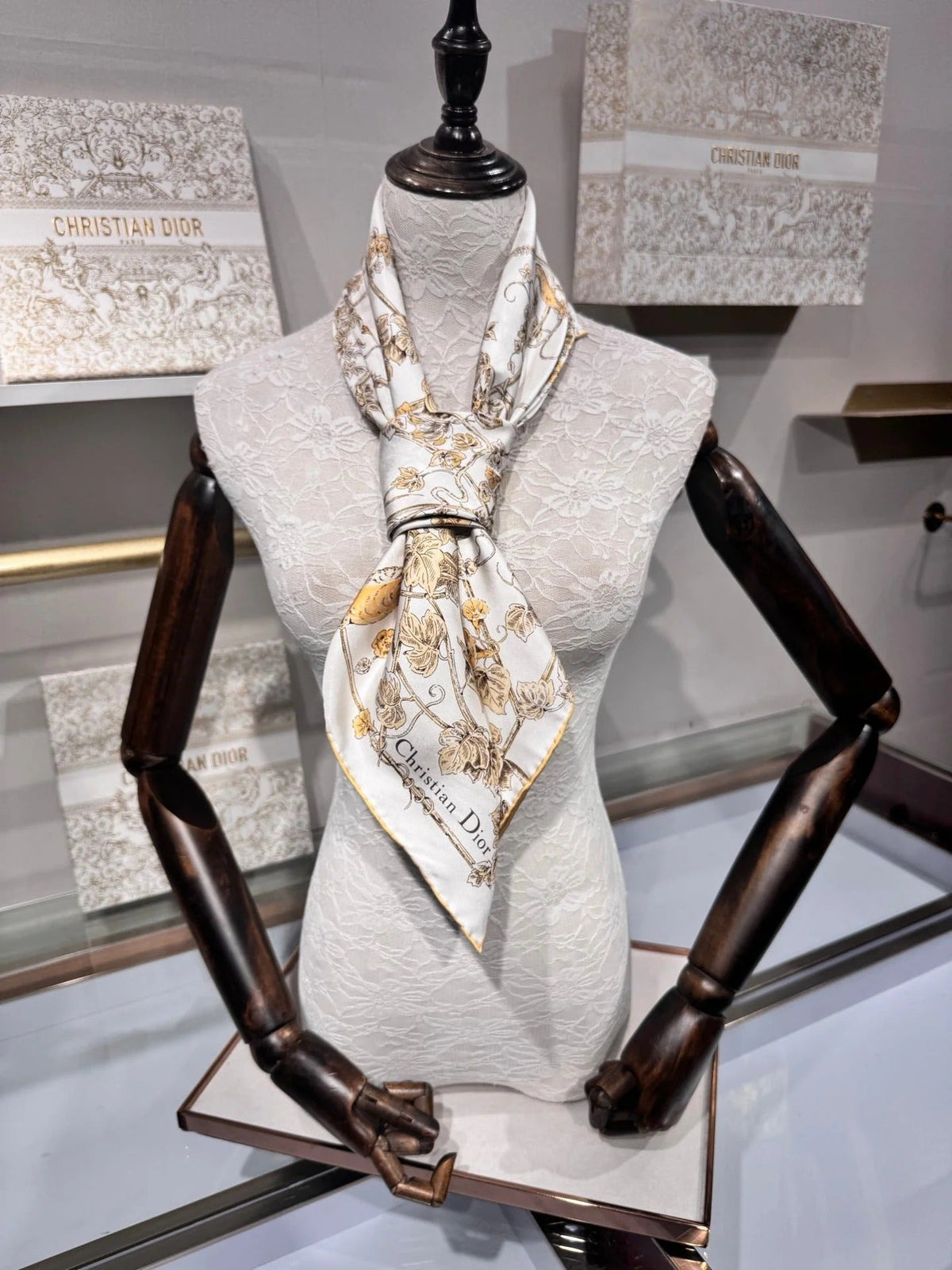 Dior 2026 Jardin D-Etoile Scarf 90cm White Mix Yellow Silk 203386