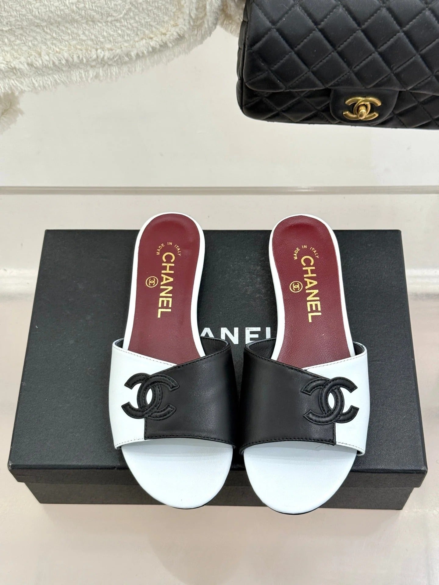 CC 26S Double C Patchwork Sandal White Black in Cowhide 706371