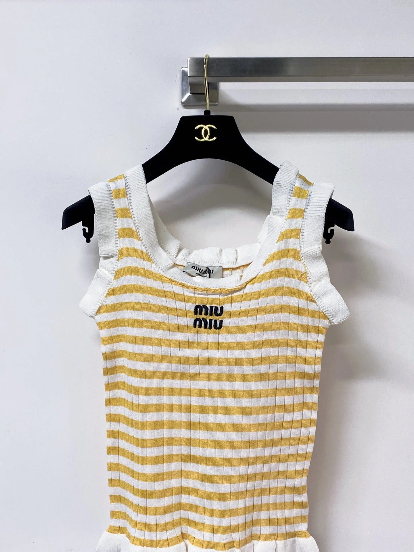 Miu Miu Short-Sleeve T-Shirt Yellow White in Acrylic 305824