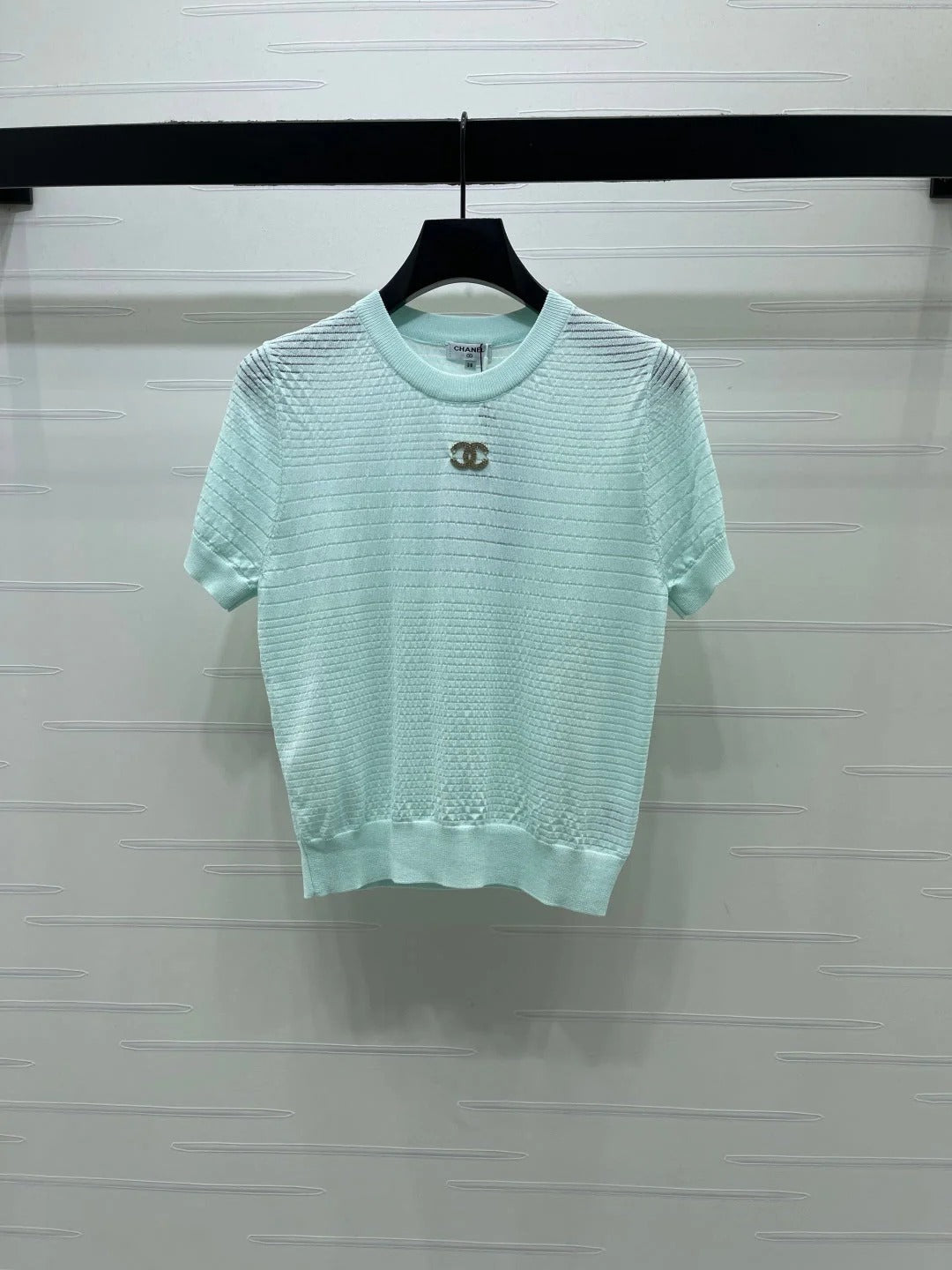 Chanel 2026 Striped Knit Short-sleeved Top Tencel Cotton 380709