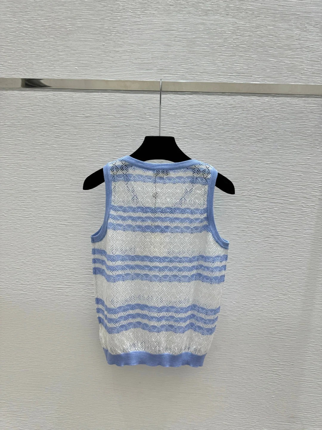 Chanel 2026 Striped Knit Vest Blue and Black Wool Cashmere 368367