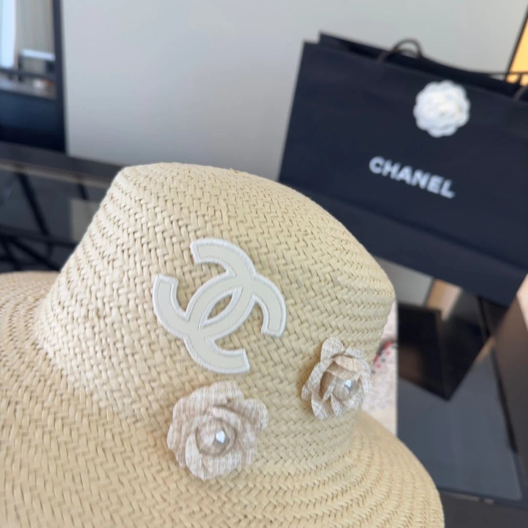 Chanel Straw Hat with Flower Logo 379510