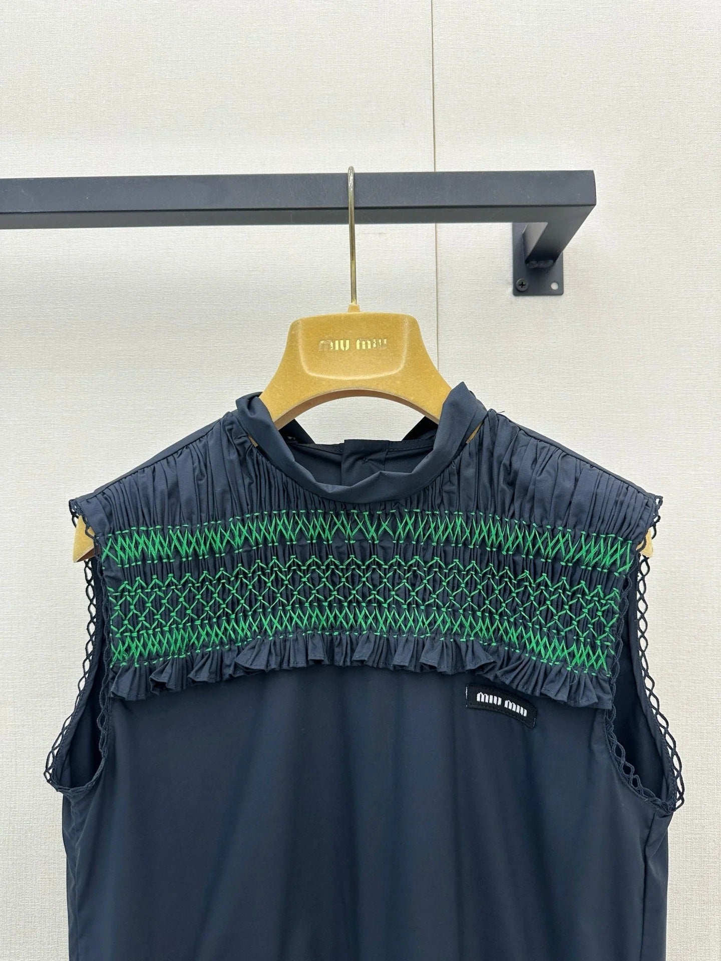 MiuMiu 2026 Sleeveless Dress Navy Green Cotton 648450