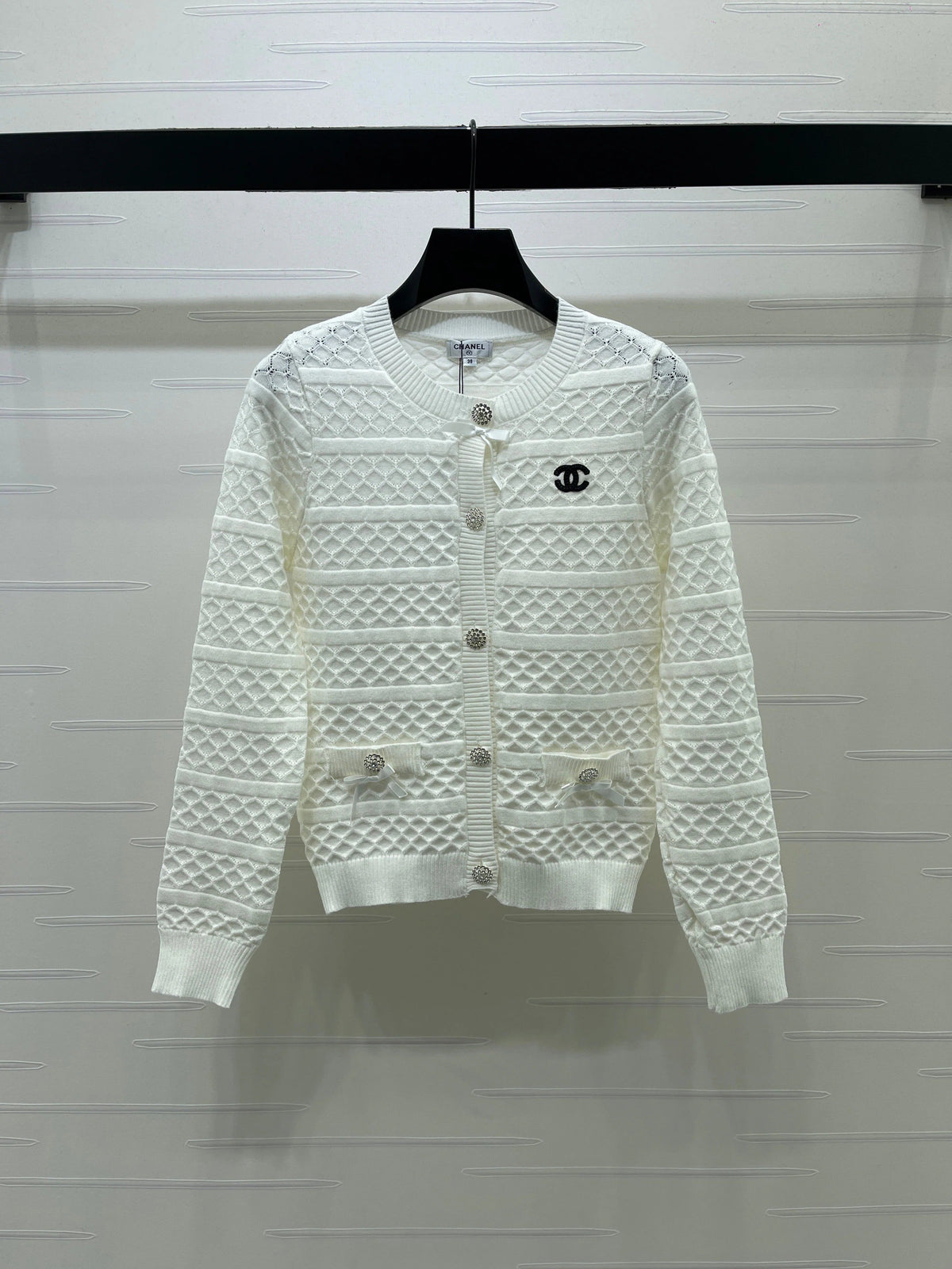 Chanel 2026 Ribbon Cardigan Black And White Wool 427250