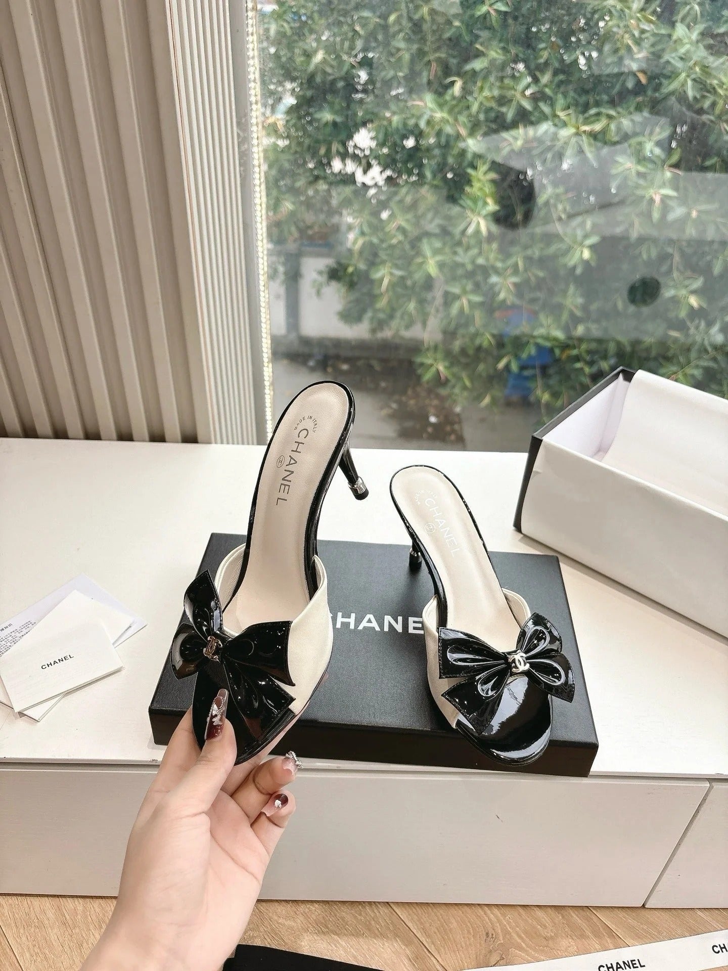 CC 2026 Black Bow Mule 80mm Leather