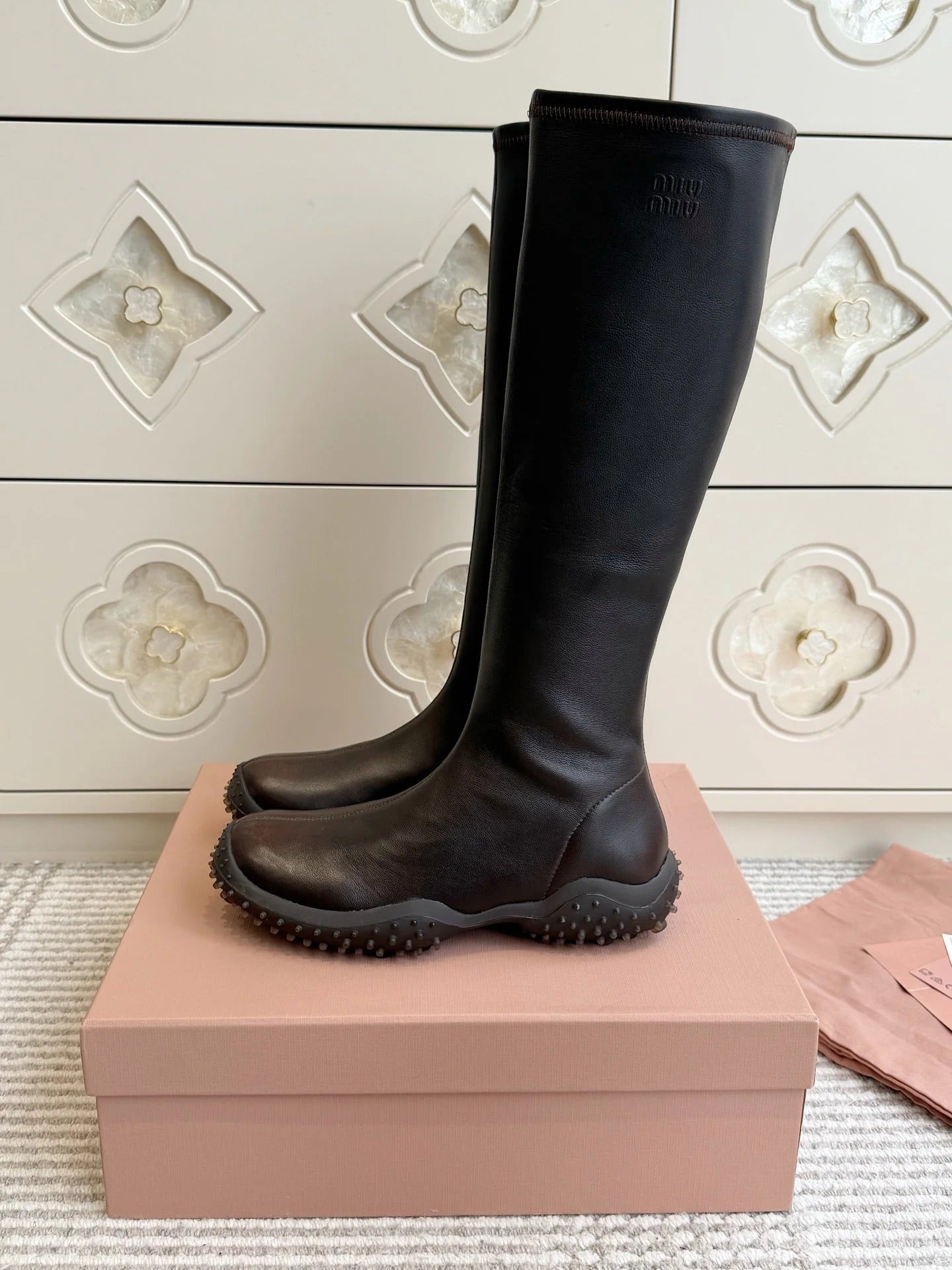 Miumiu 2026 Retro Sporty High-Top Stretch Boots Sheepskin 955678