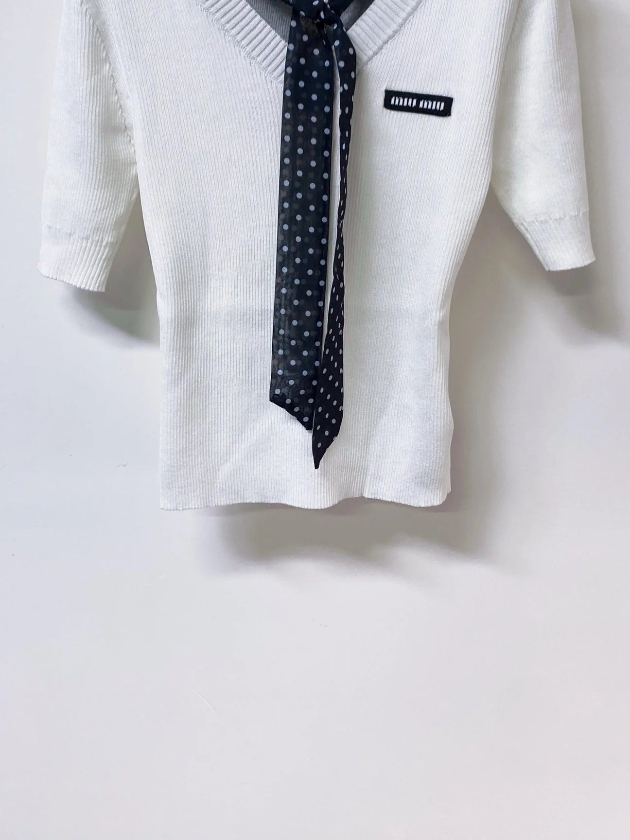 Miu Miu Short-Sleeve T-Shirt White Gray in Wool 305814