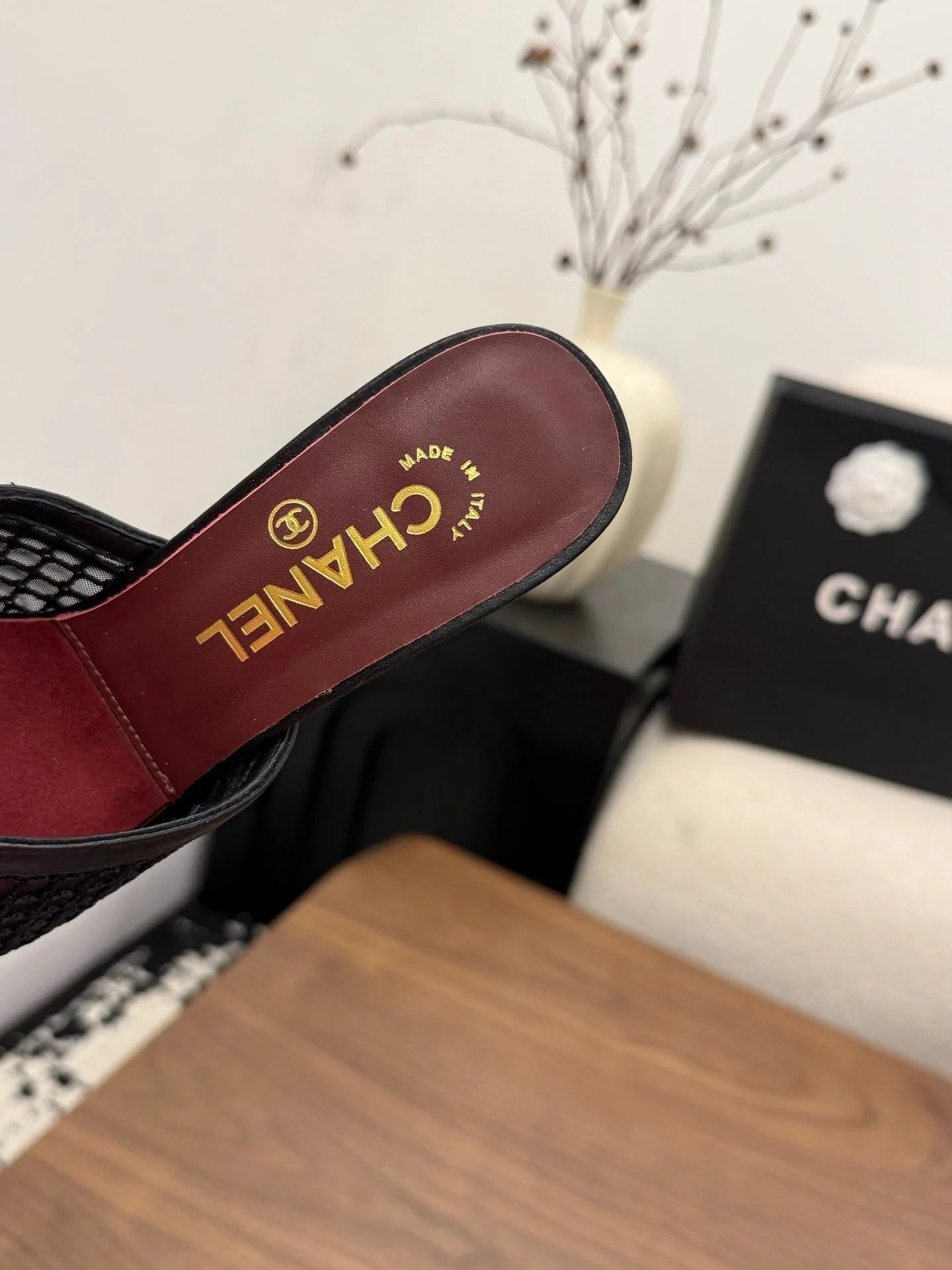 Chanel 2026 Mule Black Red Mesh Sheepskin 748032