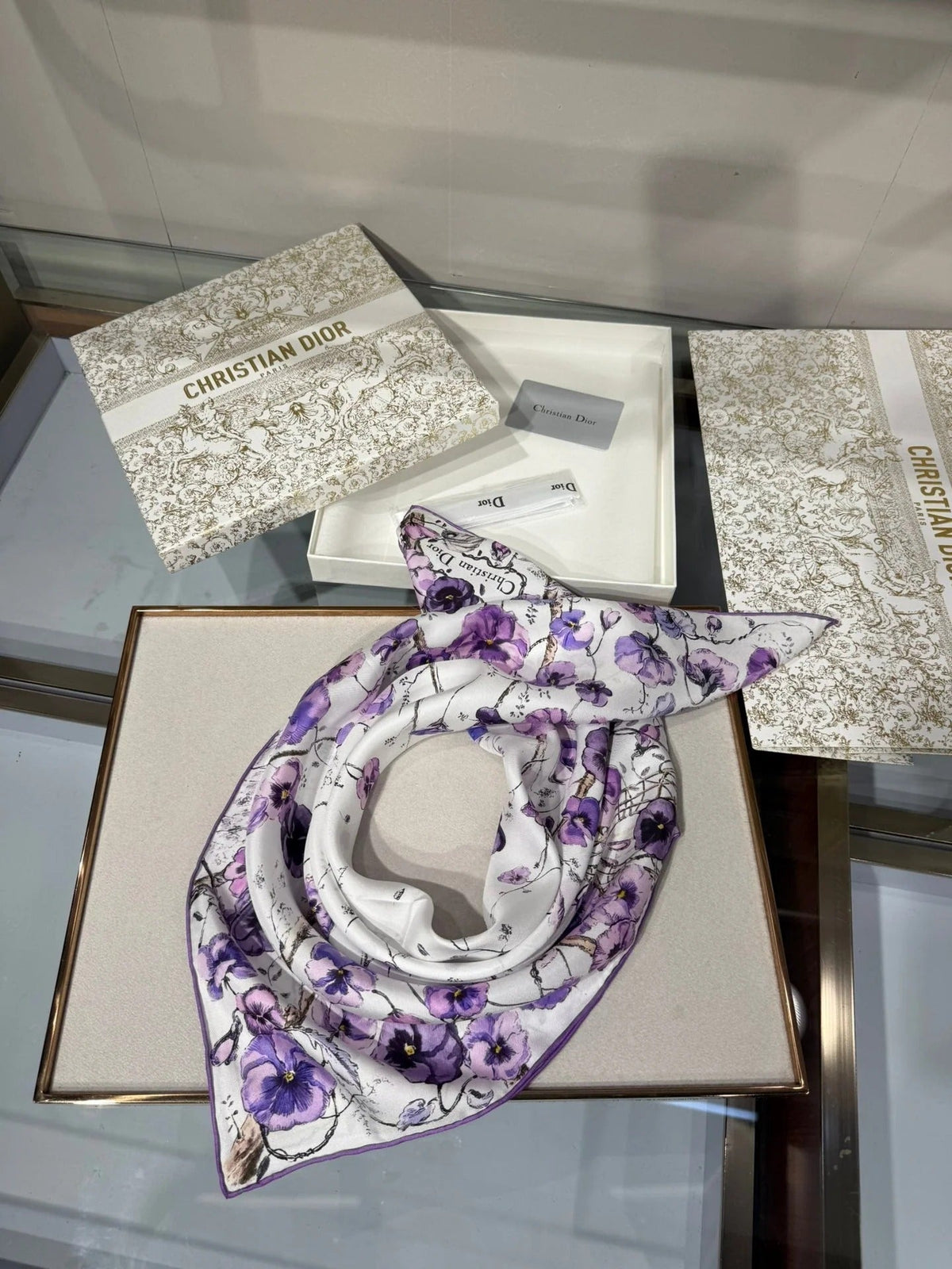 Dior 2026 Le Bal des Fleurs Scarf 70cm Purple Silk 186956