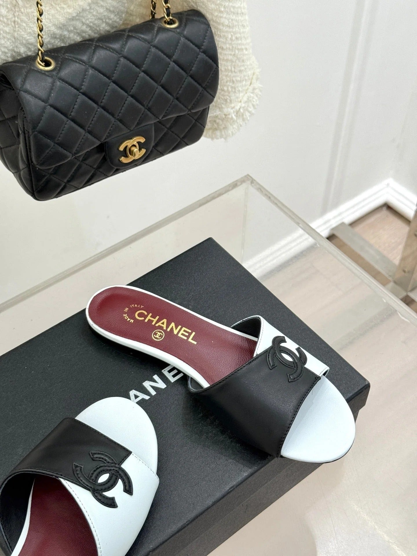 CC 26S Double C Patchwork Sandal White Black in Cowhide 706371