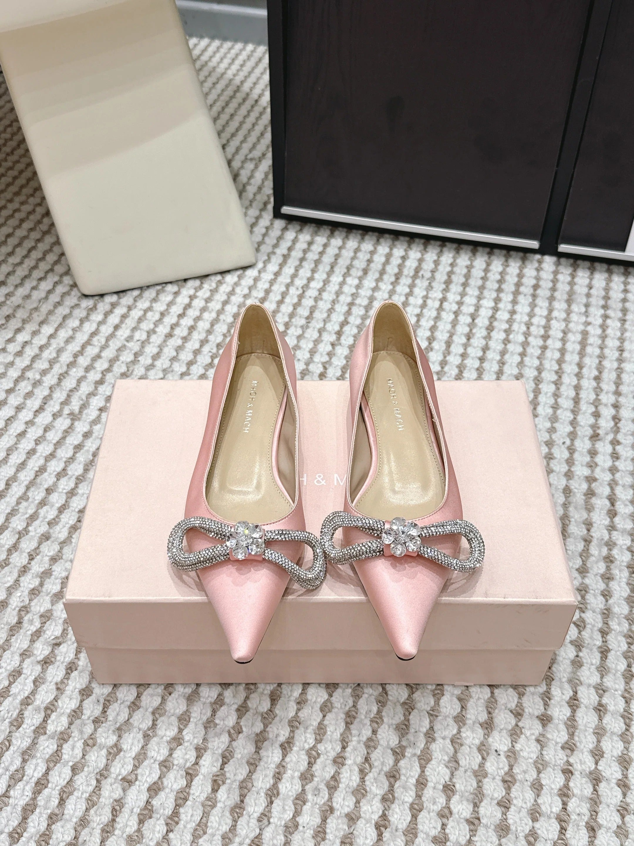Mach & Mach 26SS Rhinestone Bow Flats Light Pink in Silk 722450