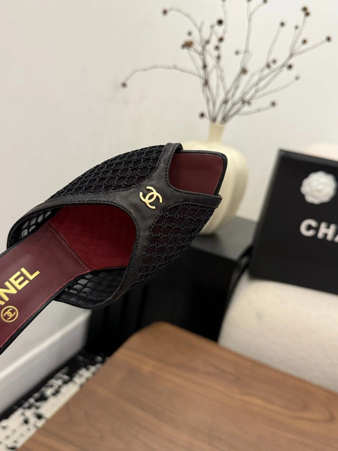 Chanel 2026 Mule Black Red Mesh Sheepskin 748032