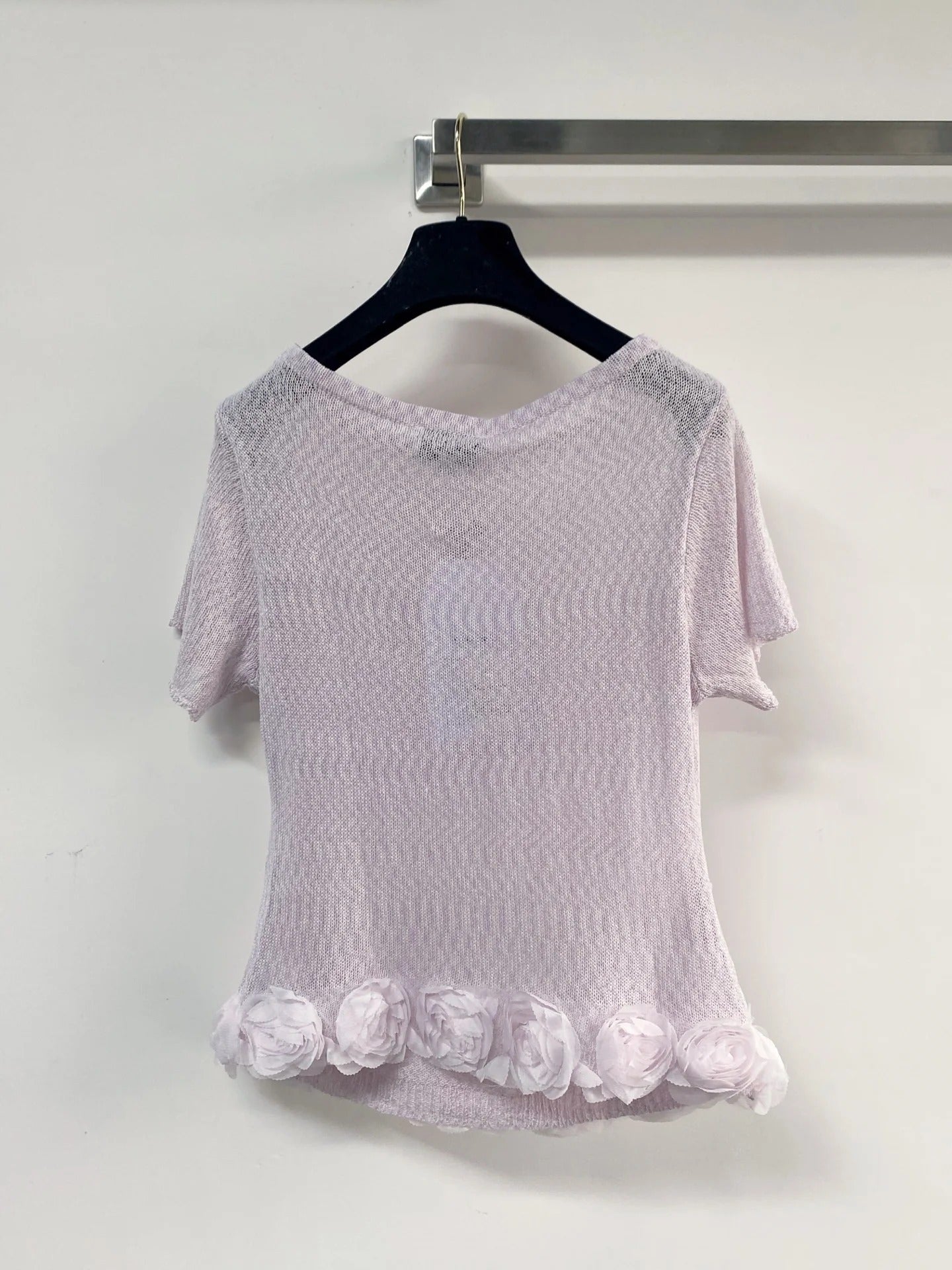 Chanel 2026 T-shirt with Flower Detail Purple Mint Green Wool Nylon 140475