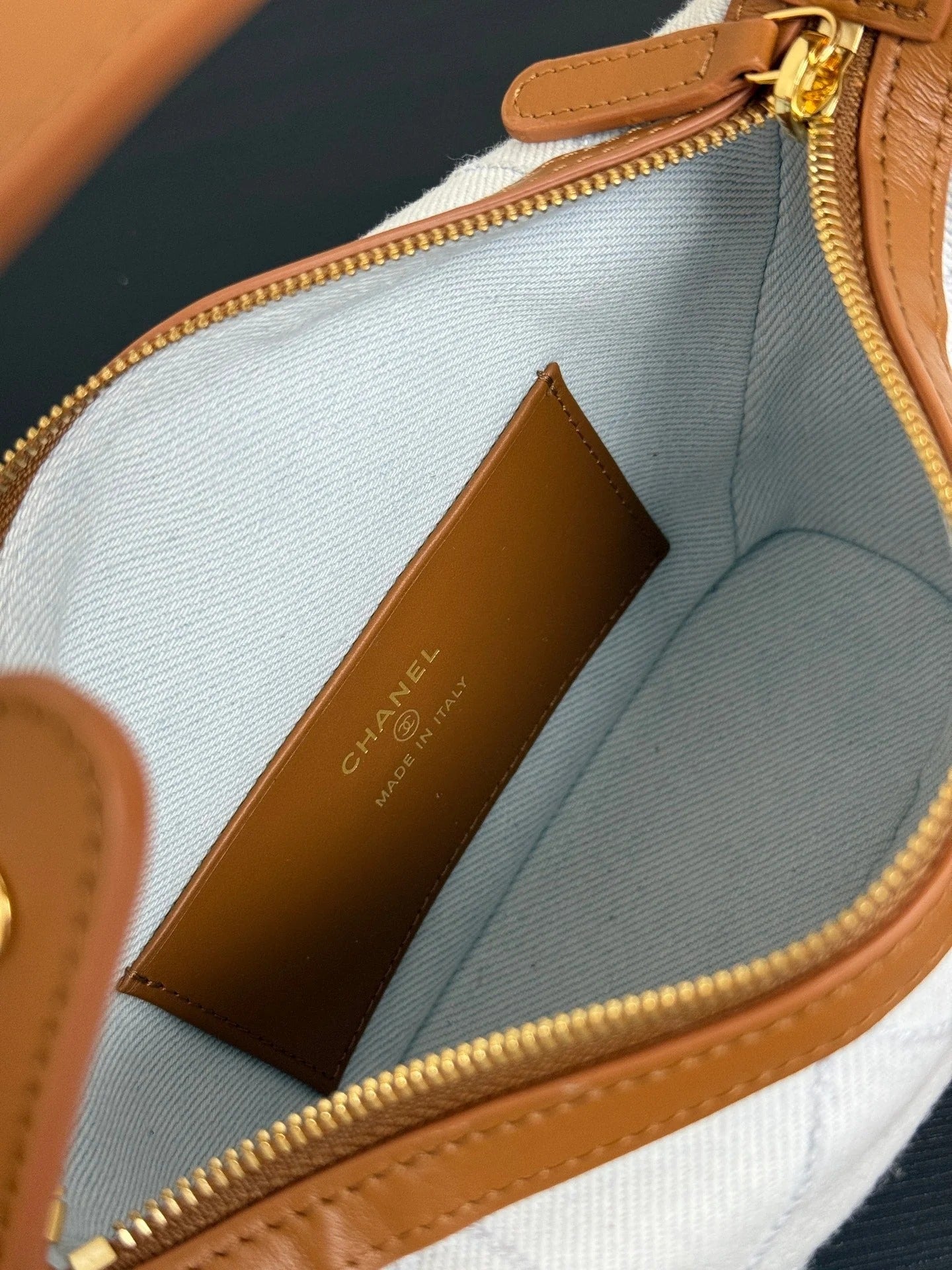 Chanel 2026 Mini CC Hobo Pouch 21cm Light Blue mix Brown Denim Leather