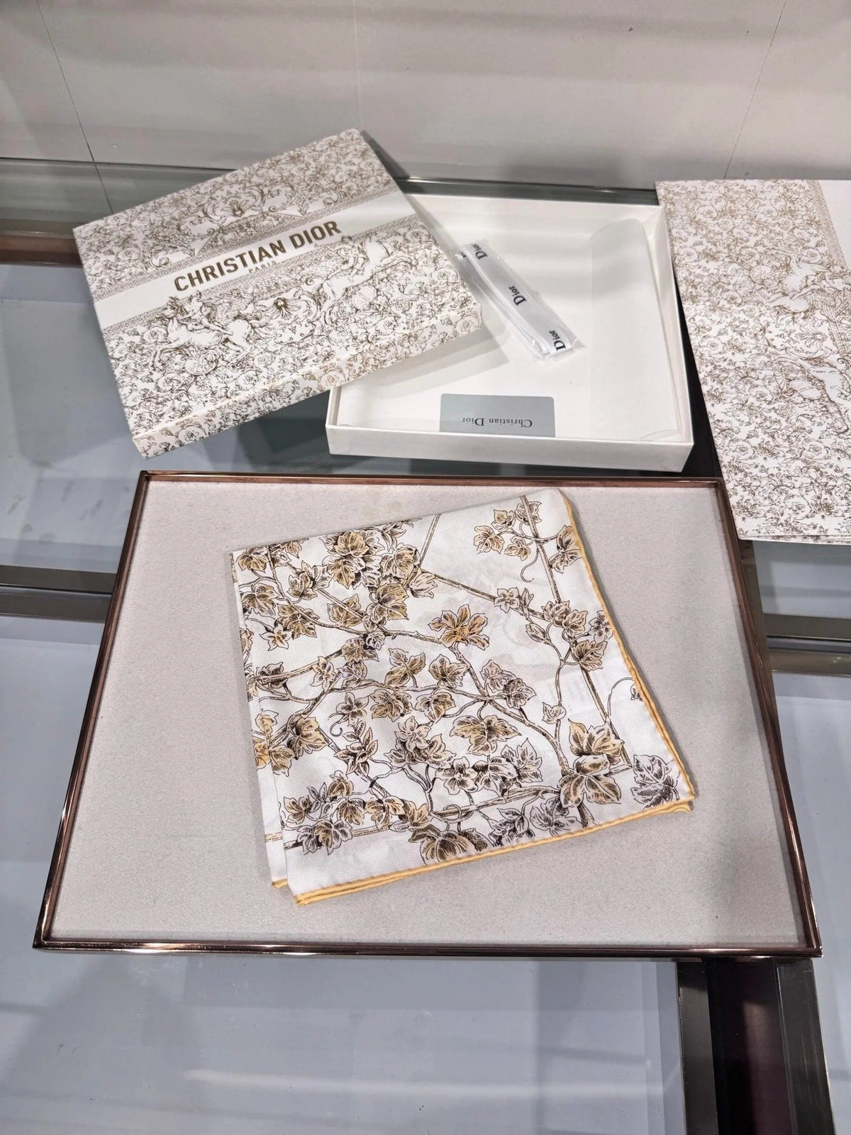 Dior 2026 Jardin D-Etoile Scarf 90cm White Mix Yellow Silk 203386
