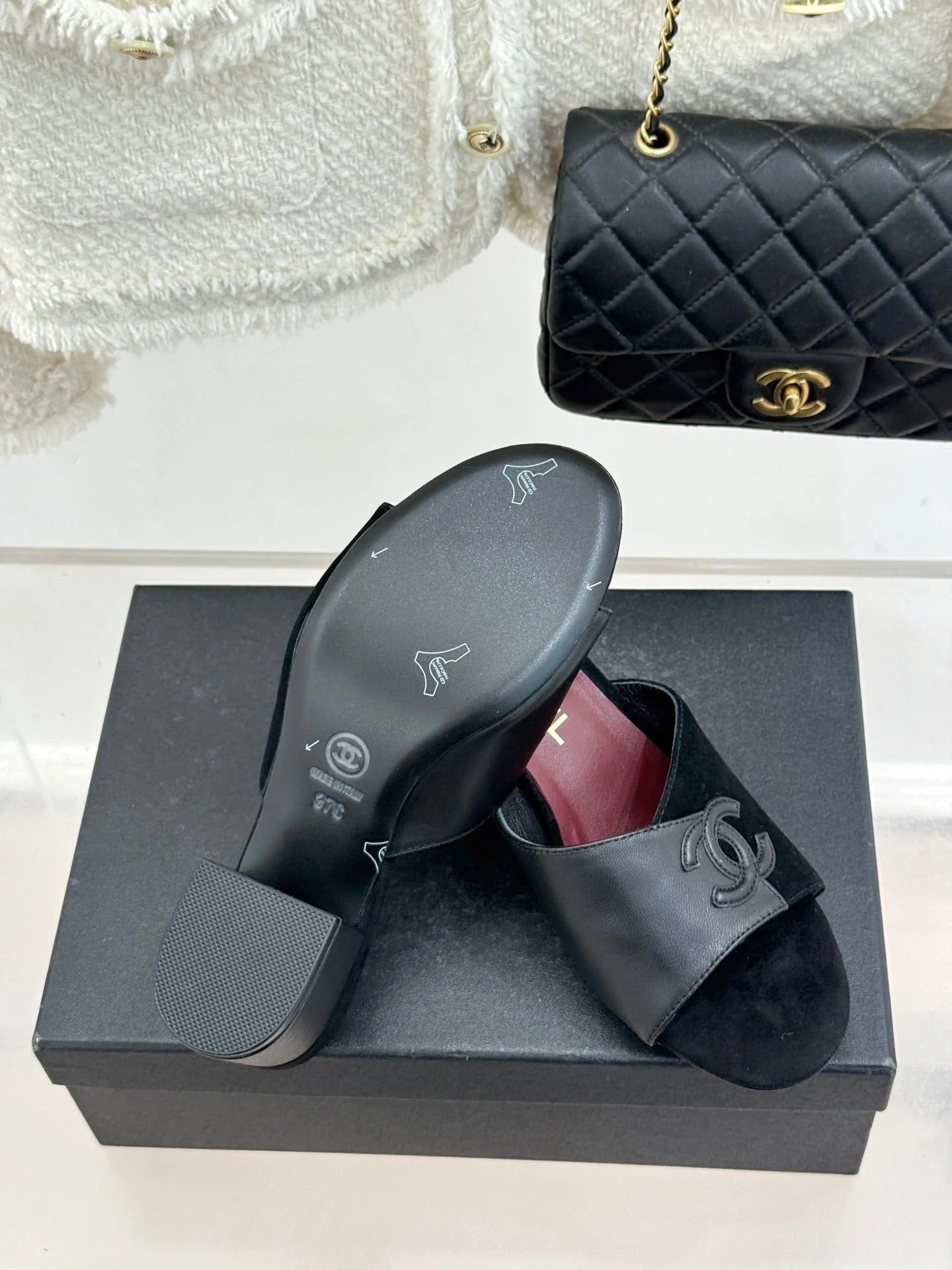 CC 26S Double C Patchwork Sandal 50 Black Gray in Deerskin Cowhide 706374