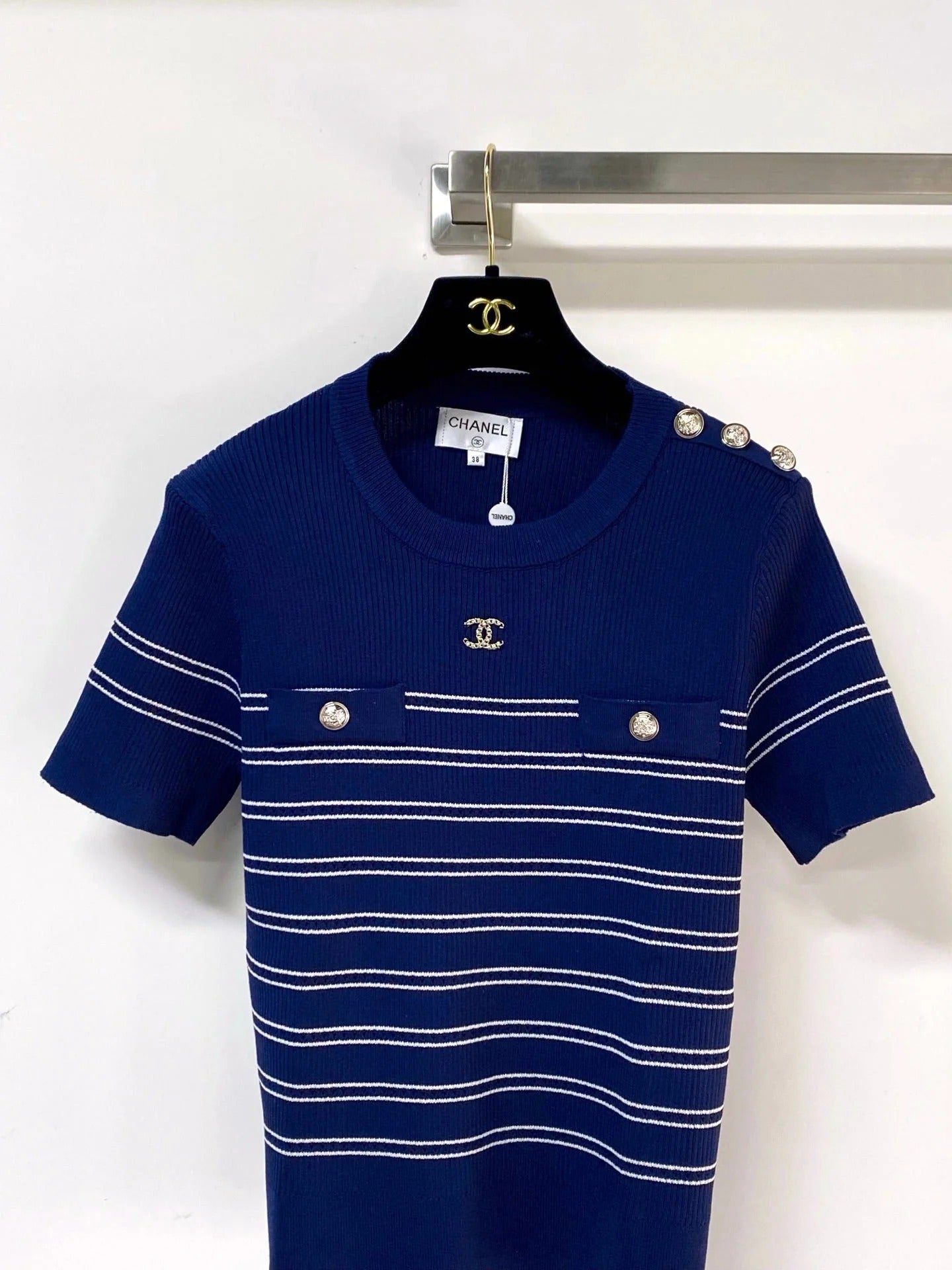 Chanel Short-Sleeve T-Shirt Navy Blue in Wool 287134