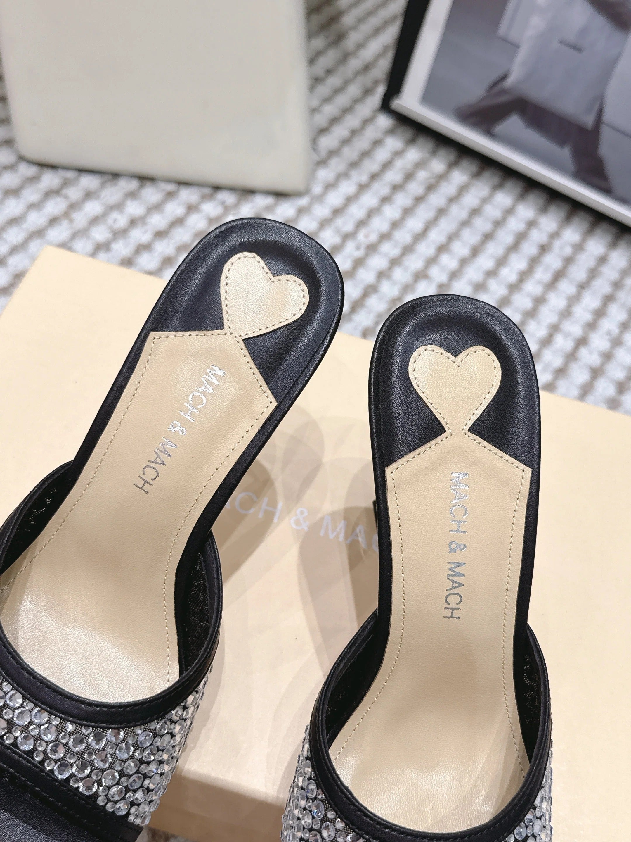 Mach & Mach Embellished Mules 95 Black in Leather Diamonds 722809