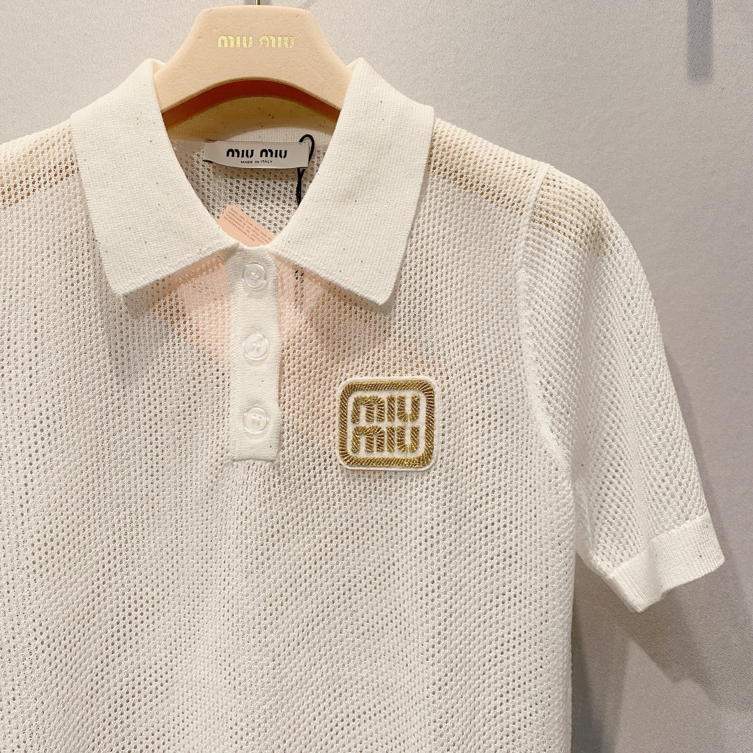 MiuMiu 2026 Mesh Polo Shirt Tencel 648090
